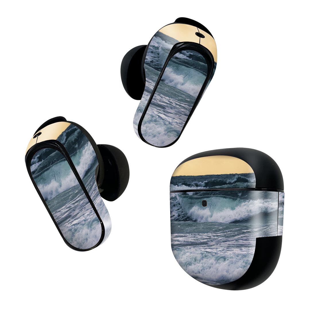 Bose QuietComfort Earbuds II 用 スキンシール ボーズ イヤバッズ2 用　ステッカー　本体3セット ケース1セット 保護 フィルム デコ 海　写真　波 023773