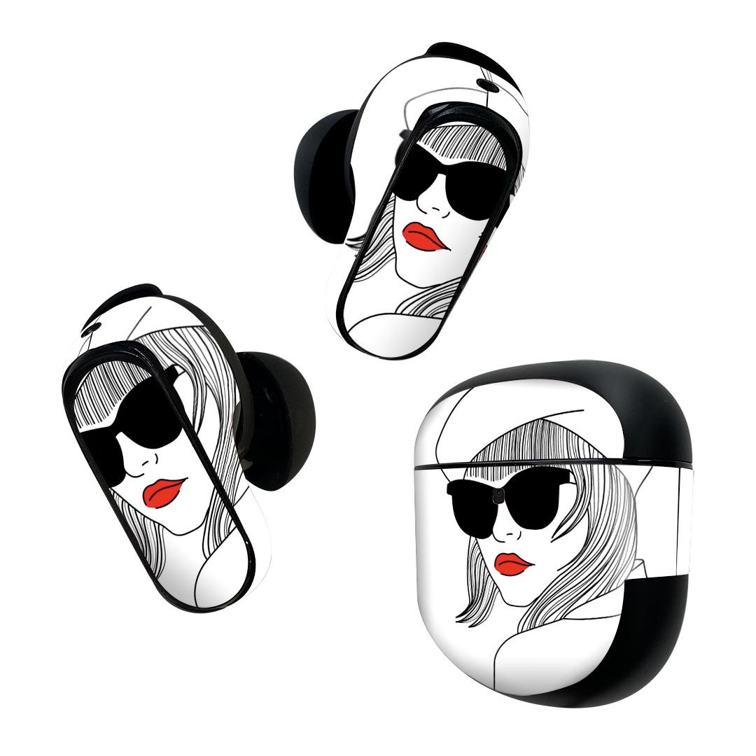 Bose QuietComfort Earbuds II 用 スキンシール ボーズ イヤバッズ2 用　ステッカー　本体3セット ケース1セット 保護 フィルム デコ イラスト　女性　ファッション 023786