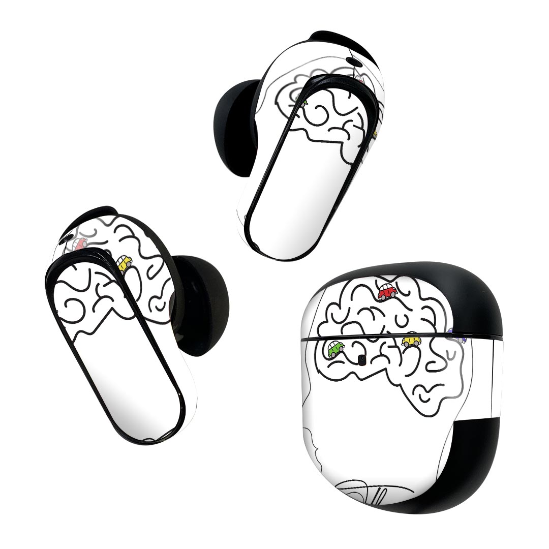 Bose QuietComfort Earbuds II 用 スキンシール ボーズ イヤバッズ2 用　ステッカー　本体3セット ケース1セット 保護 フィルム デコ 車　迷路　イラスト 023882