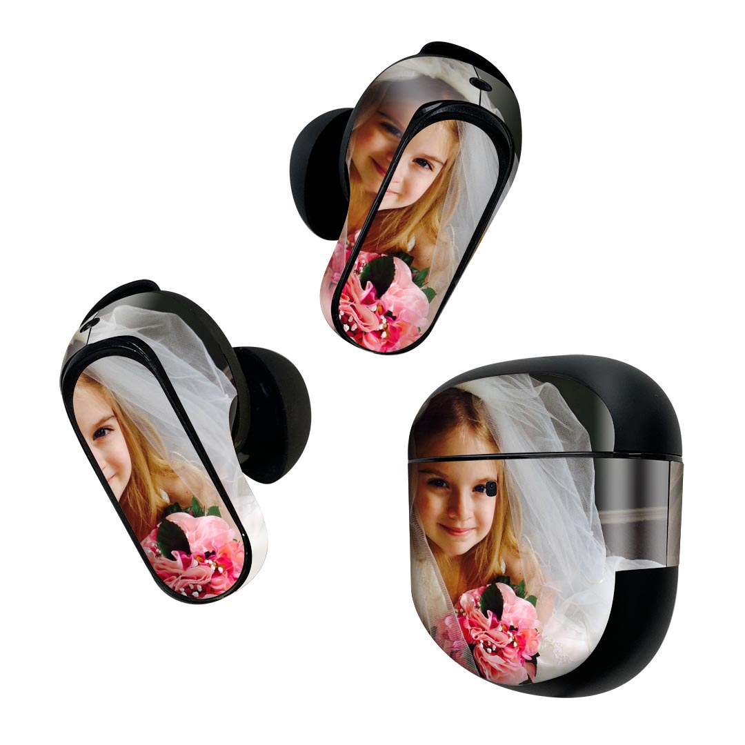 Bose QuietComfort Earbuds II 用 スキンシール ボーズ イヤバッズ2 用 ステッカー 本体3セット ケース1セット 保護 フィルム デコ 女の子 ドレス ウェディング 025835