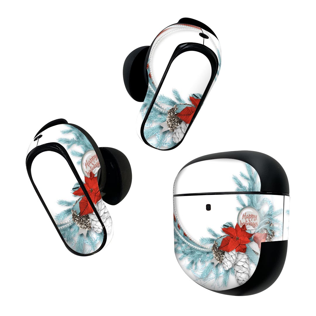 Bose QuietComfort Earbuds II 用 スキンシール ボーズ イヤバッズ2 用　ステッカー　本体3セット ケース1セット 保護 フィルム デコ クリスマス　もみの木　 025877