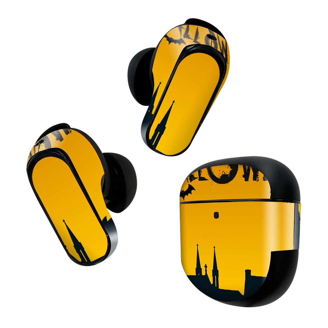 Bose QuietComfort Earbuds II 用 スキンシール ボーズ イヤバッズ2 用　ステッカー　本体3セット ケース1セット 保護 フィルム デコ ハロウィン　コウモリ　Halloween 026063