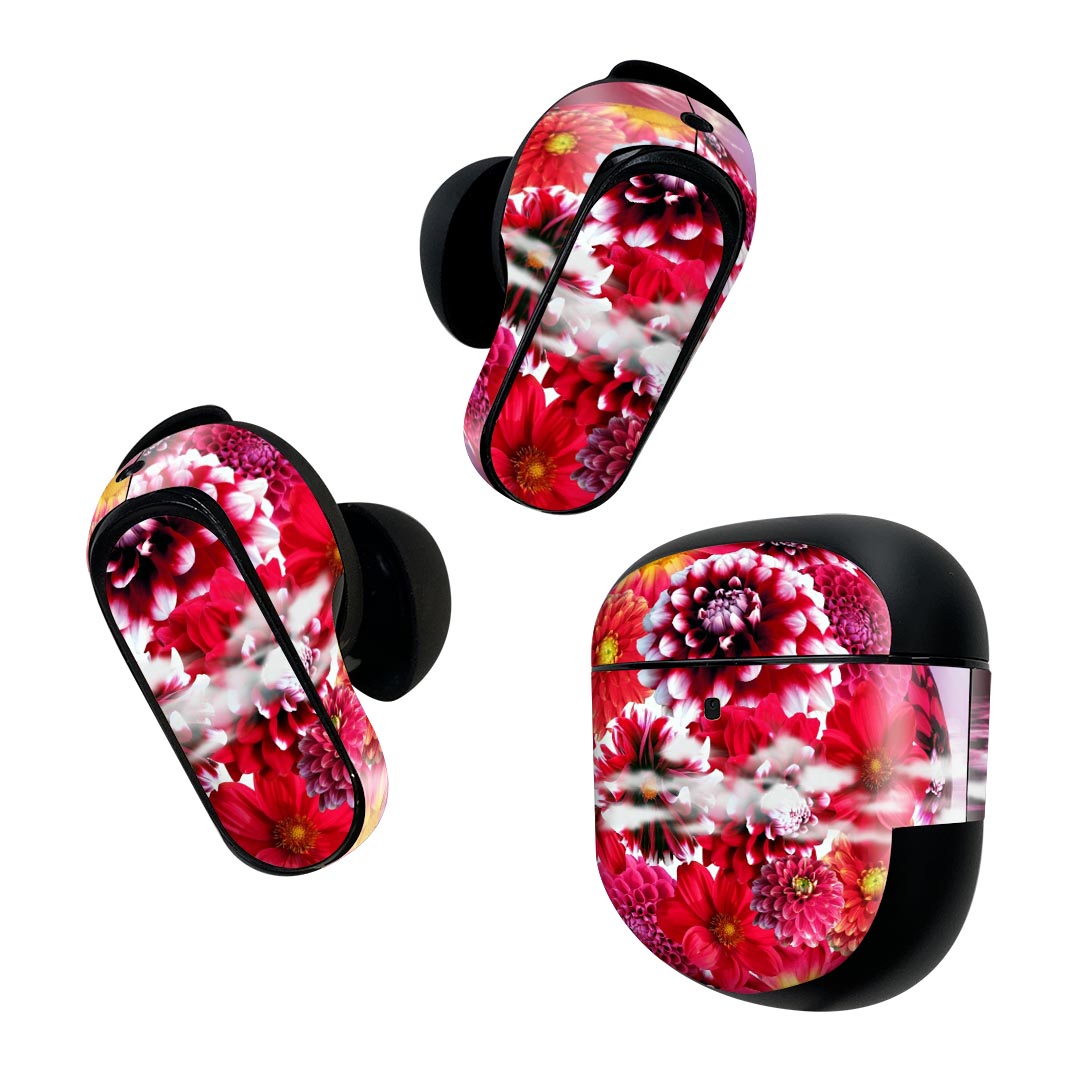 Bose QuietComfort Earbuds II 用 スキンシール ボーズ イヤバッズ2 用　ステッカー　本体3セット ケース1セット 保護 フィルム デコ 花　ダリア　アート 026064