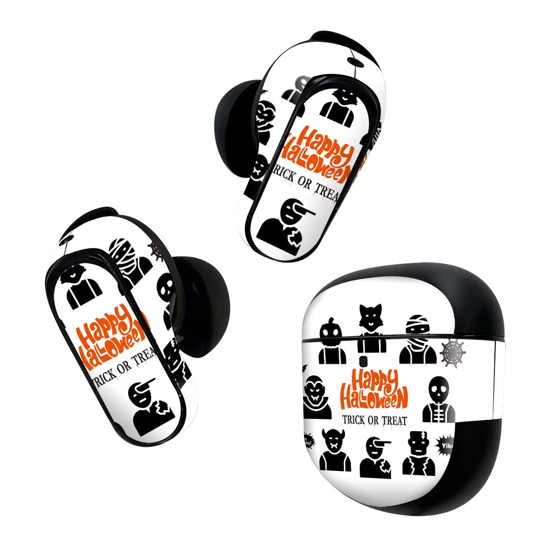 Bose QuietComfort Earbuds II 用 スキンシール ボーズ イヤバッズ2 用　ステッカー　本体3セット ケース1セット 保護 フィルム デコ ハロウィン　 ユニーク おばけ　Halloween 026111