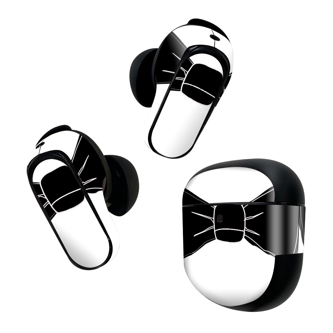 Bose QuietComfort Earbuds II 用 スキンシール ボーズ イヤバッズ2 用 ステッカー 本体3セット ケース1セット 保護 フィルム デコ リボン 蝶ネクタイ 026162