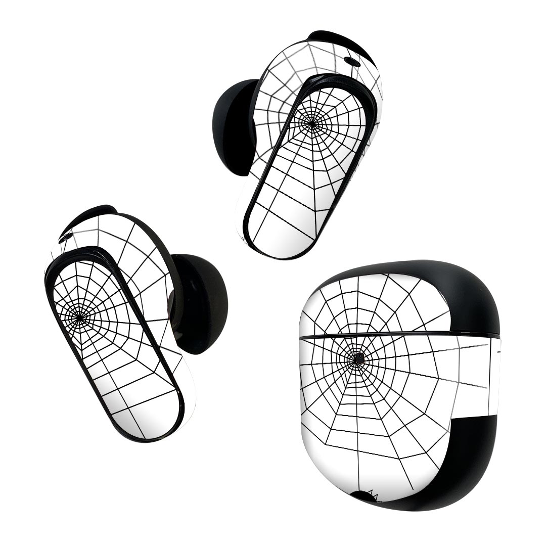 Bose QuietComfort Earbuds II 用 スキンシール ボーズ イヤバッズ2 用　ステッカー　本体3セット ケース1セット 保護 フィルム デコ 蜘蛛　くもの巣 026247