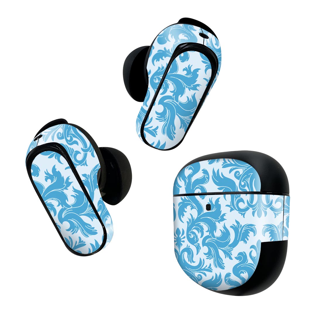 樂天商城 - Bose QuietComfort Earbuds II 用 スキンシール ボーズ イヤバッズ2 用　ステッカー　本体3セット ケース1セット 保護 フィルム デコ 模様　エレガント　青 004057