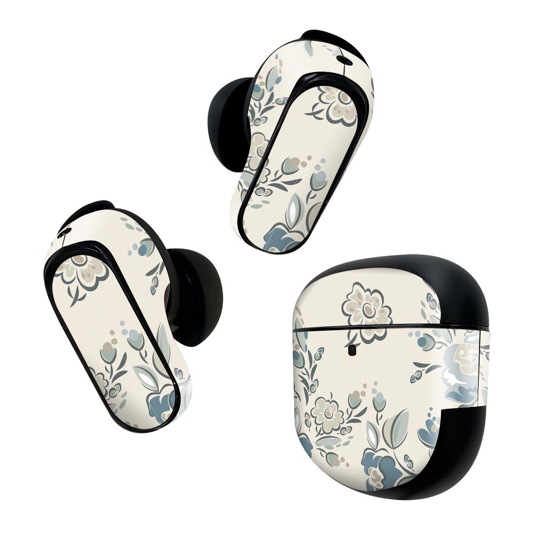 Bose QuietComfort Earbuds II 用 スキンシール ボーズ イヤバッズ2 用 ステッカー 本体3セット ケース1セット 保護 フィルム デコ 花 イラスト 004178