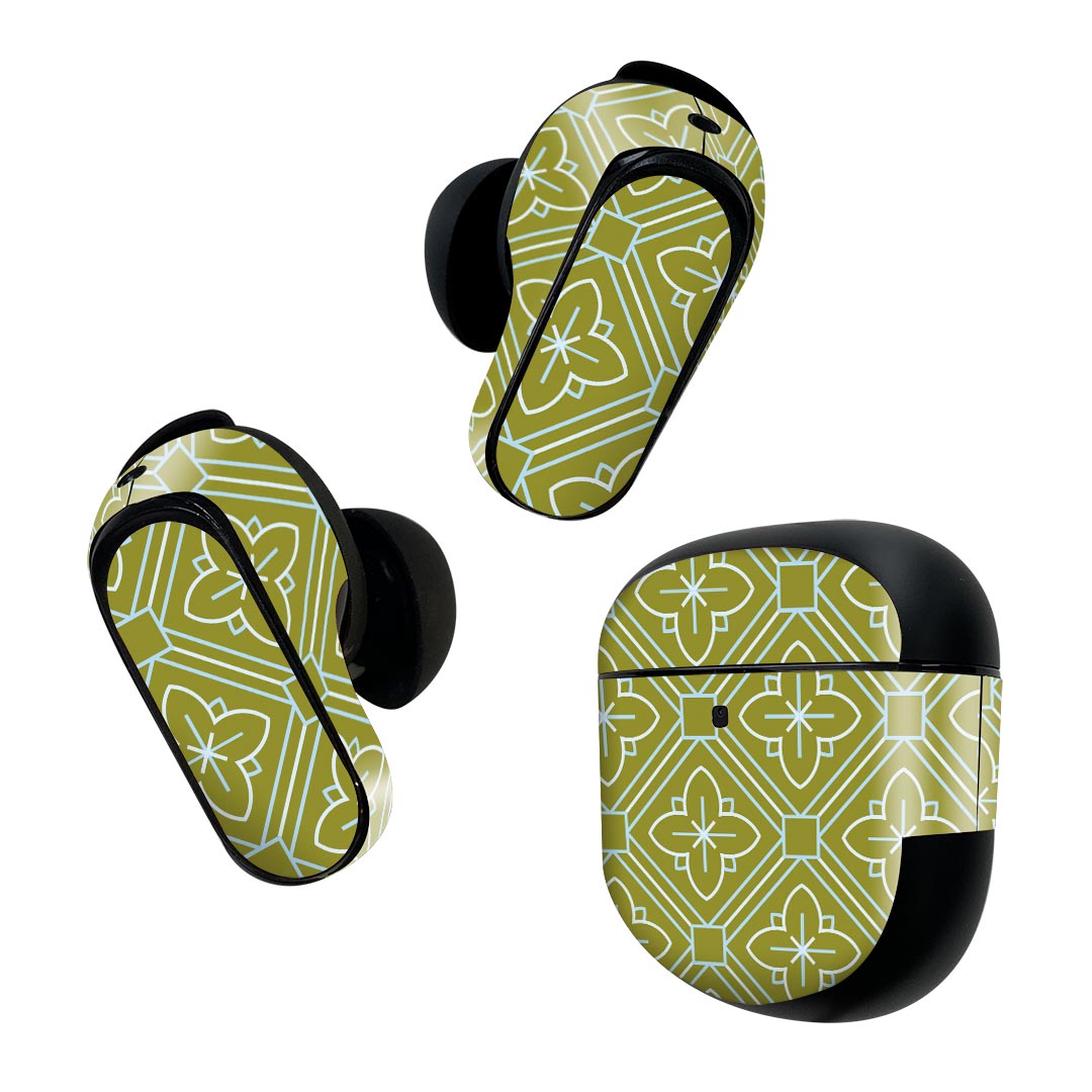 Bose QuietComfort Earbuds II 用 スキンシール ボーズ イヤバッズ2 用　ステッカー　本体3セット ケース1セット 保護 フィルム デコ 模様　緑 004297