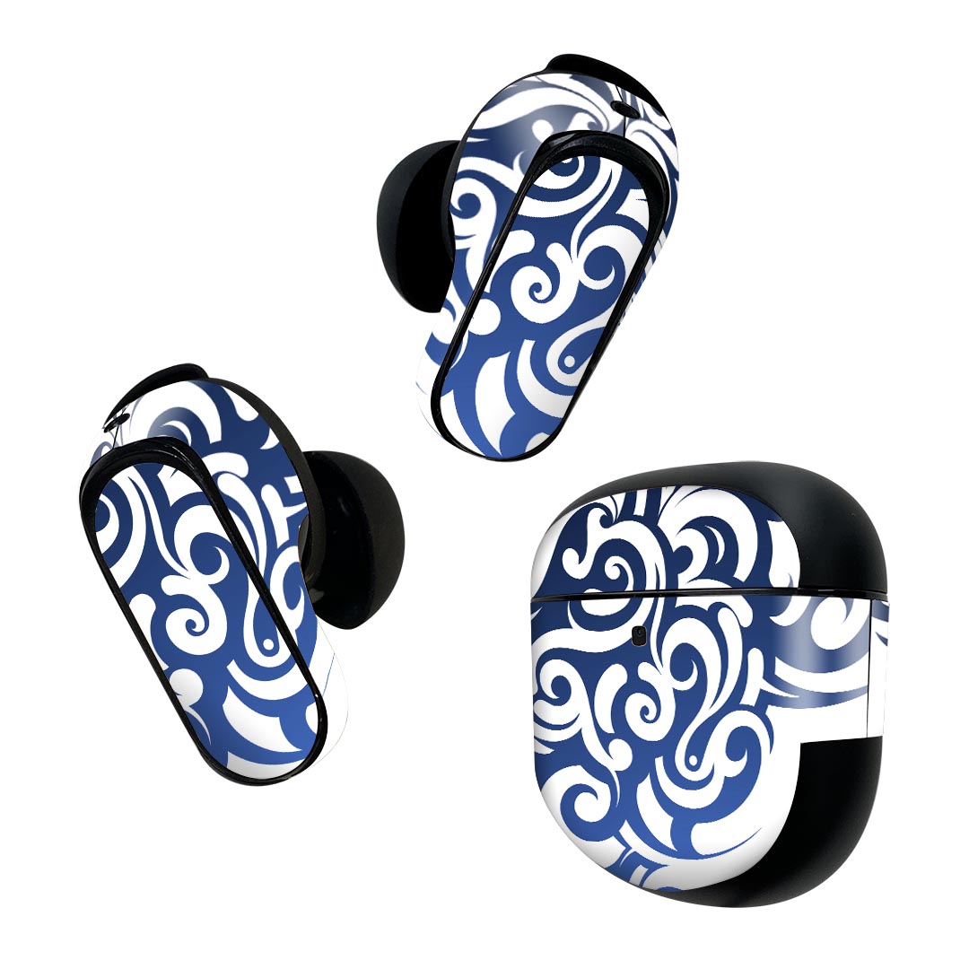 Bose QuietComfort Earbuds II 用 スキンシール ボーズ イヤバッズ2 用　ステッカー　本体3セット ケース1セット 保護 フィルム デコ シンプル　青 004511
