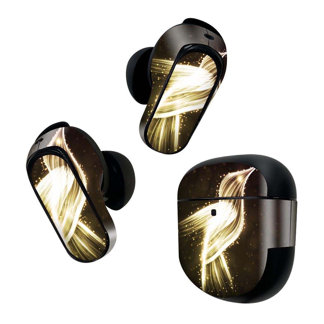 Bose QuietComfort Earbuds II 用 スキンシール ボーズ イヤバッズ2 用　ステッカー　本体3セット ケース1セット 保護 フィルム デコ 鳥　金　ゴールド　シンプル 004513