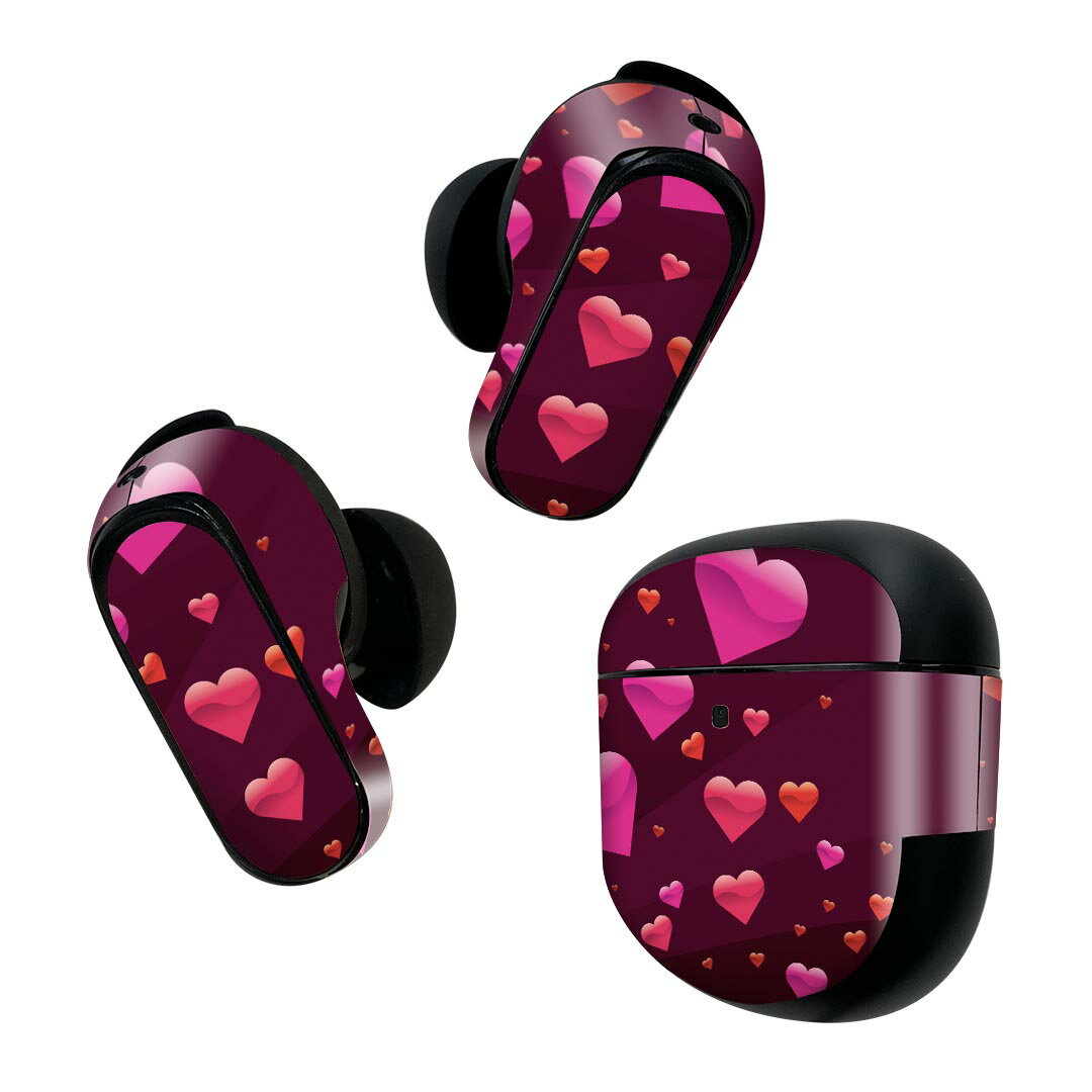 Bose QuietComfort Earbuds II 用 スキンシール ボーズ イヤバッズ2 用　ステッカー　本体3セット ケース1セット 保護 フィルム デコ ハート　ピンク　シンプル 004520