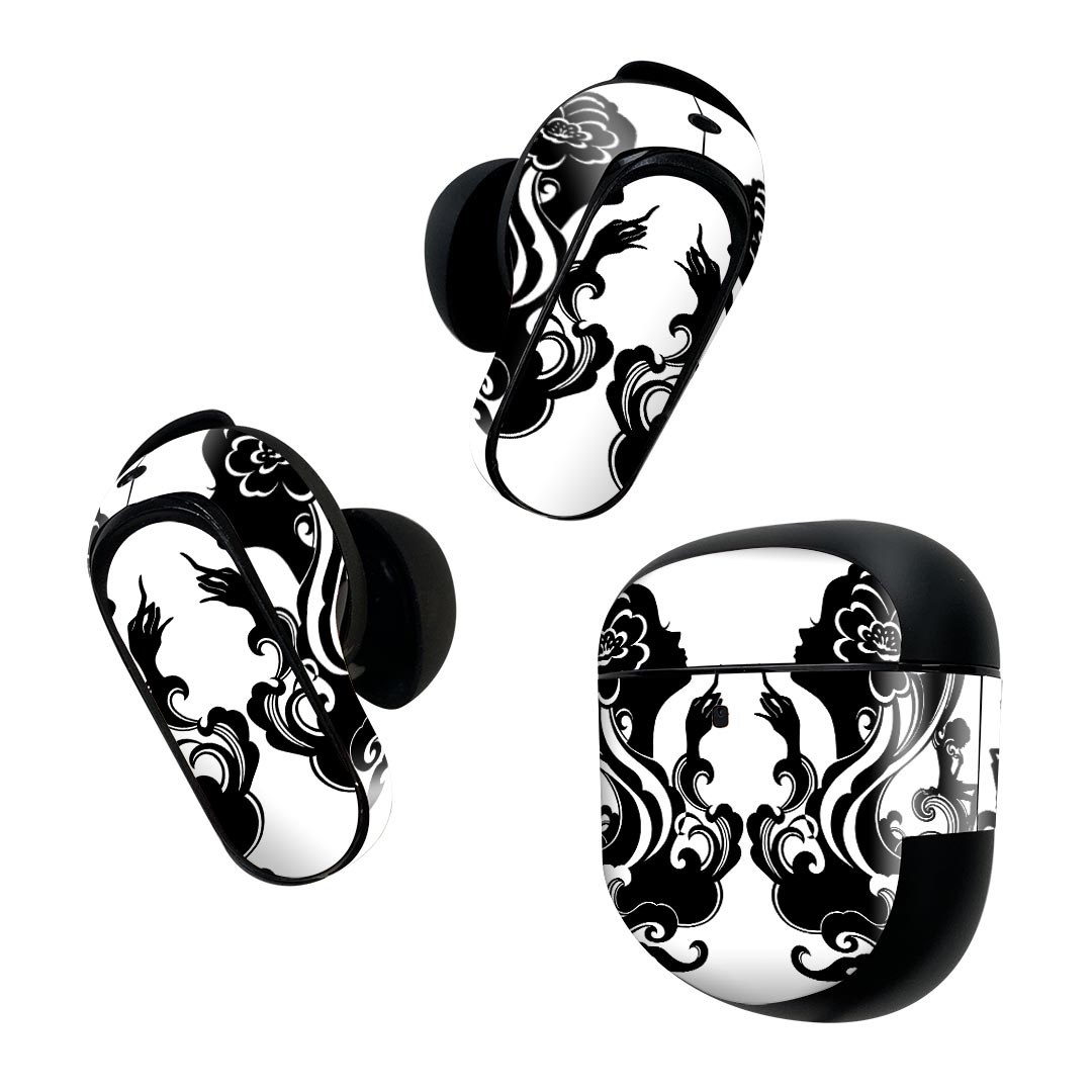 製品名 Bose QuietComfort Earbuds II 専用デザインスキンシール セット内容 Bose QuietComfort Earbuds II 専用シール　イヤホン（左右）3枚、充電ケース用シール 1枚AirPods第3世代専用です。第1?2世代、Proシリーズには対応していません。 商品特徴 再剥離性シートを素材に採用し、細かな位置調整がしやすく貼り直しが容易です。また、エアフリーでもありますので気泡が簡単に逃げるので、キレイに貼ることができます。専用の業務プリンターを使い、商品画像と遜色のない美しい印刷仕上がり。 注意事項 画像はサンプルですので、ご覧の環境によっては多少色味に違いを感じる場合がございます。 イメージと違った、モニターと色味が異なるという理由での交換や返金はご対応出来かねます。スキンシールのみの販売で、機器本体や充電ケース本体は付属しません。シワができた場合、ドライヤーなどで軽く温め、外側に向けてシワを伸ばすように貼ってください。初回貼付時の位置調整や貼り直しは可能ですが、しっかりと押し付けて接着させた後の再剥離、再利用は保証しておりません。また接着部に油分や汚れが付着しますと角の部分は剥がれやすくなりますので、貼付時はあまり触れないようにご注意ください。無地のセミグロスシートにデザインをプリントした商品で、デコなどの加工はございません。 凹凸や光沢があるように見えたり布地や金属を素材にしたように見える商品もありますが、デザインの図版によるものです。印刷時に微妙な画像のズレが生じる場合がございます。ご注文後に1点1点制作する受注生産品の為、不良品以外のご返品や交換は固くお断りします。 商品発送 完全受注生産のハンドメイド商品となりますので、既製品と比べて発送までお時間を頂いています。 基本的に決済確認後2~3営業日、最大で10営業日での発送となります。繁忙期や休業日明けの場合はさらに時間がかかる場合があります。 その際には別途メールにてご連絡致します。メール便の場合、発送日から到着までに2?4日ほどかかる場合が多く、紛失などの保障もご対応できかねます。あらかじめご了承下さい。