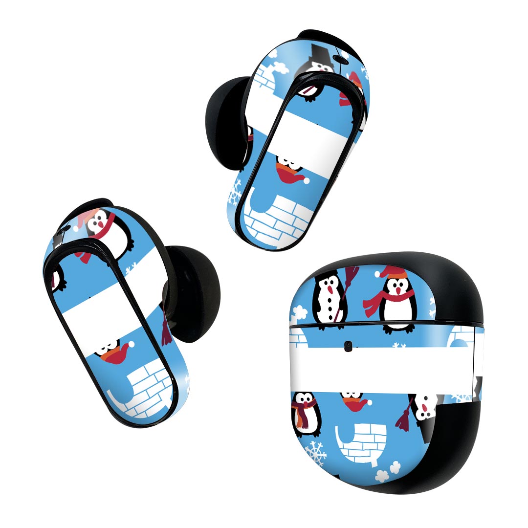 Bose QuietComfort Earbuds II 用 スキンシール ボーズ イヤバッズ2 用　ステッカー　本体3セット ケース1セット 保護 フィルム デコ ペンギン　冬　雪　結晶 004628
