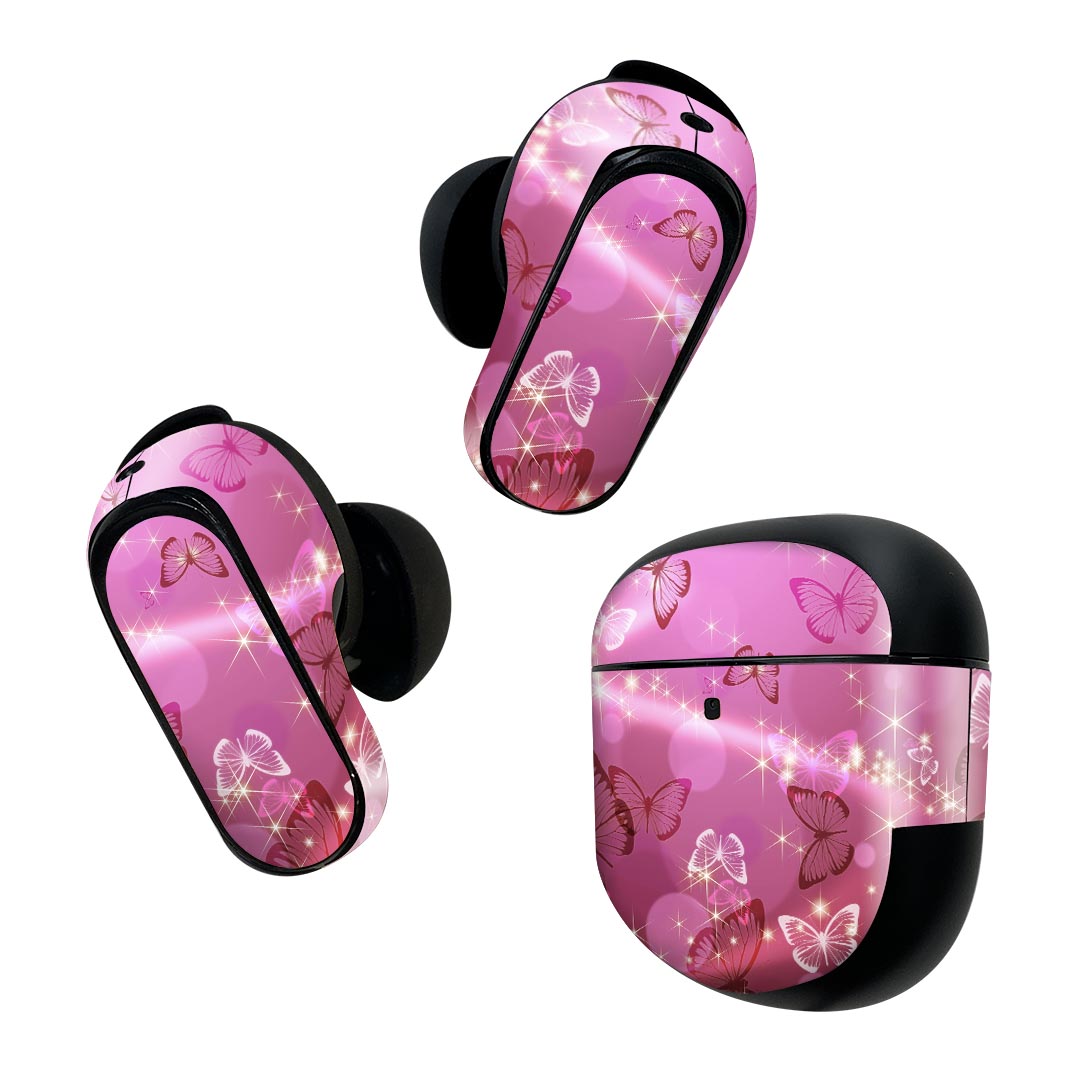 Bose QuietComfort Earbuds II 用 スキンシール ボーズ イヤバッズ2 用　ステッカー　本体3セット ケース1セット 保護 フィルム デコ アニマル 蝶　キラキラ 004634