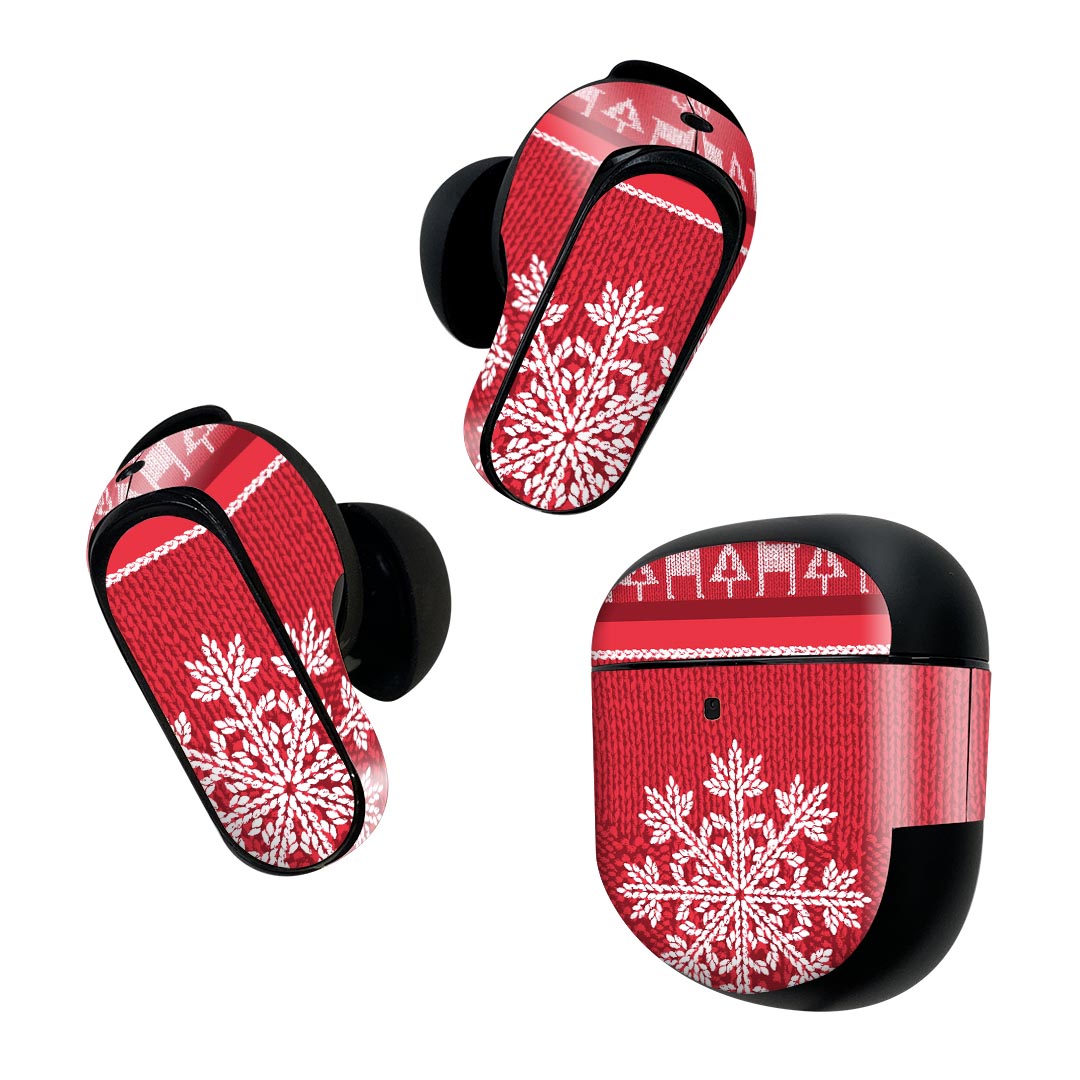 Bose QuietComfort Earbuds II 用 スキンシール ボーズ イヤバッズ2 用　ステッカー　本体3セット ケース1セット 保護 フィルム デコ 雪　結晶　赤 004684のサムネイル