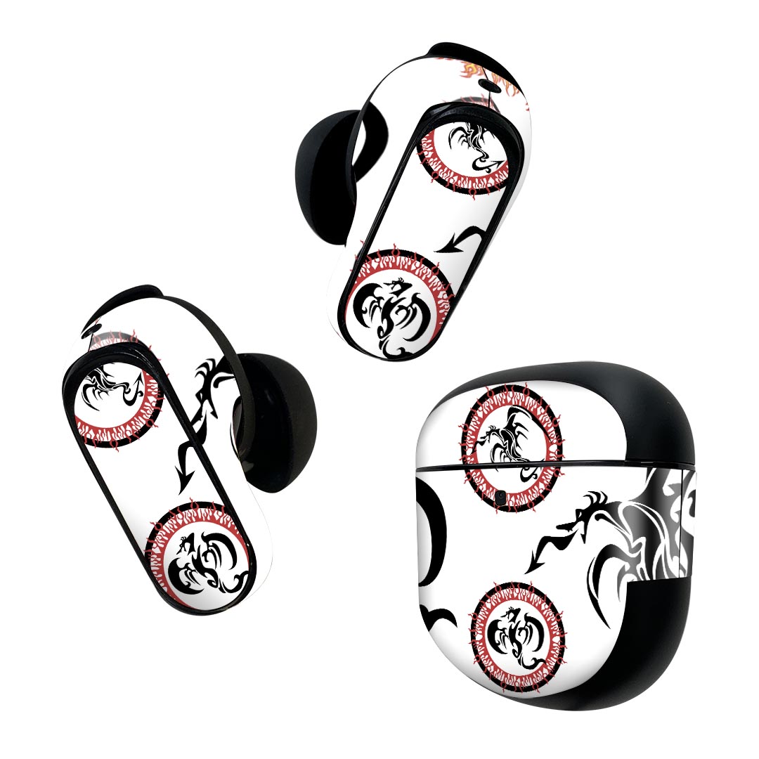 Bose QuietComfort Earbuds II 用 スキンシール ボーズ イヤバッズ2 用　ステッカー　本体3セット ケース1セット 保護 フィルム デコ 龍　ドラゴン　イラスト 004700