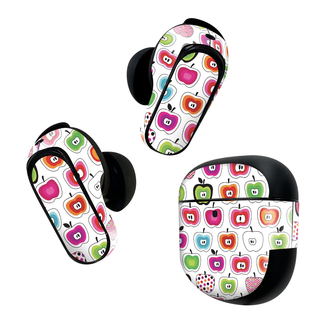 Bose QuietComfort Earbuds II 用 スキンシール ボーズ イヤバッズ2 用　ステッカー　本体3セット ケース1セット 保護 フィルム デコ 林檎　ポップ　カラフル 004741