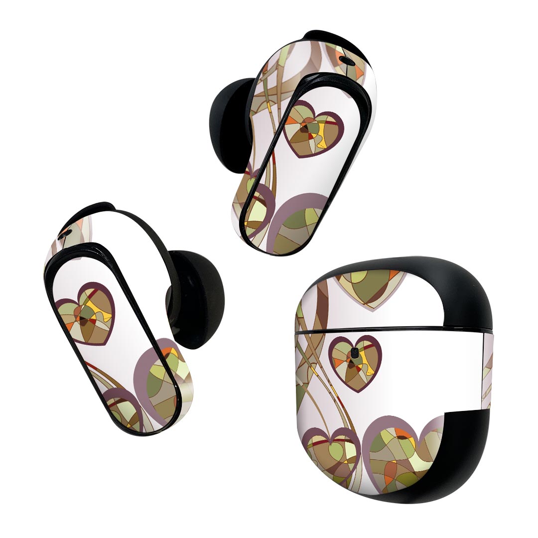 Bose QuietComfort Earbuds II 用 スキンシール ボーズ イヤバッズ2 用　ステッカー　本体3セット ケース1セット 保護 フィルム デコ ハート　柄　モダン 004969