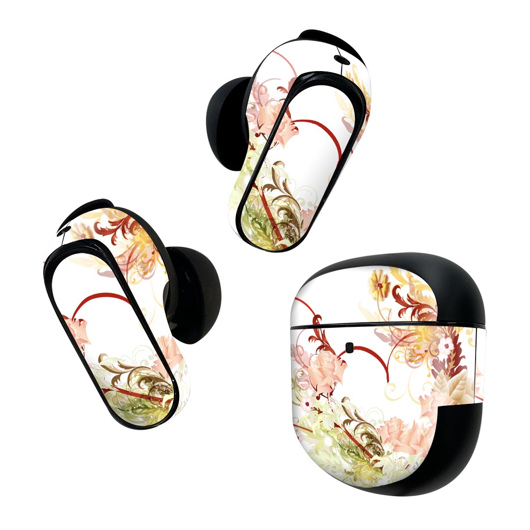 Consumable Goods, Various Parts - Bose QuietComfort Earbuds II 用 スキンシール ボーズ イヤバッズ2 用　ステッカー　本体3セット ケース1セット 保護 フィルム デコ 花　ハート　エレガント 005185