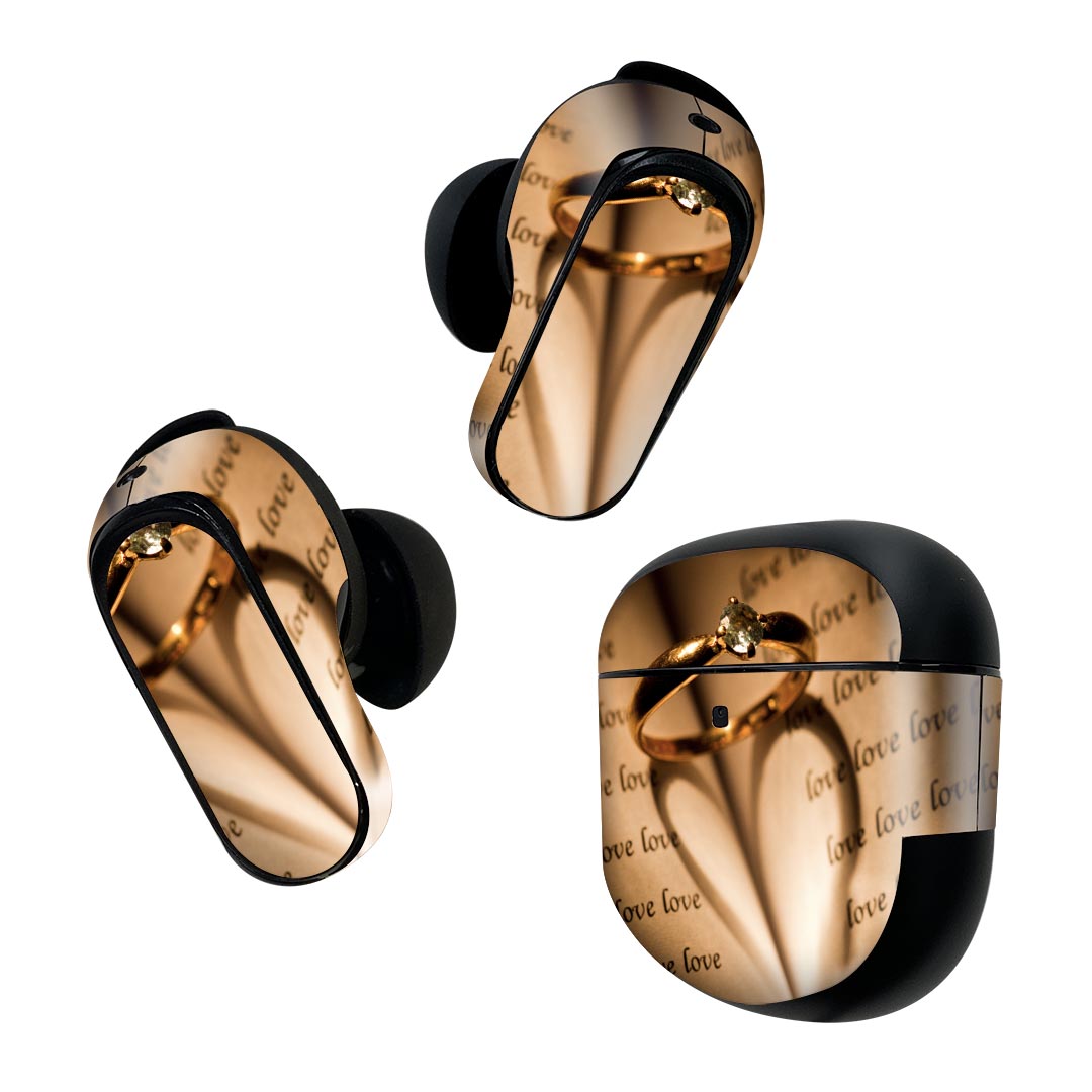 Bose QuietComfort Earbuds II 用 スキンシール ボーズ イヤバッズ2 用　ステッカー　本体3セット ケース1セット 保護 フィルム デコ 指輪　LOVE　結婚 005200