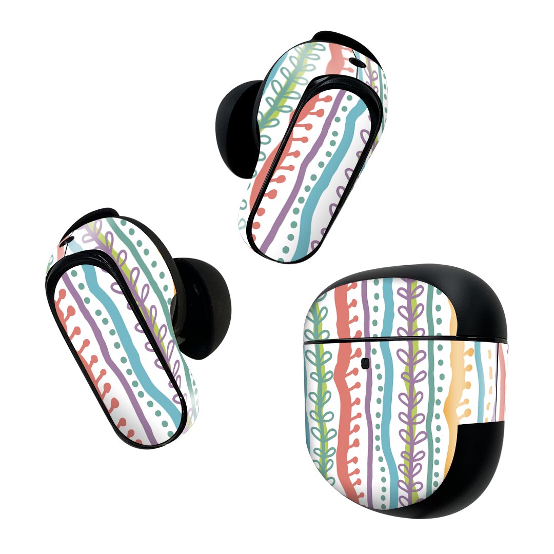 Bose QuietComfort Earbuds II 用 スキンシール ボーズ イヤバッズ2 用　ステッカー　本体3セット ケース1セット 保護 フィルム デコ 模様　オレンジ　青 005231