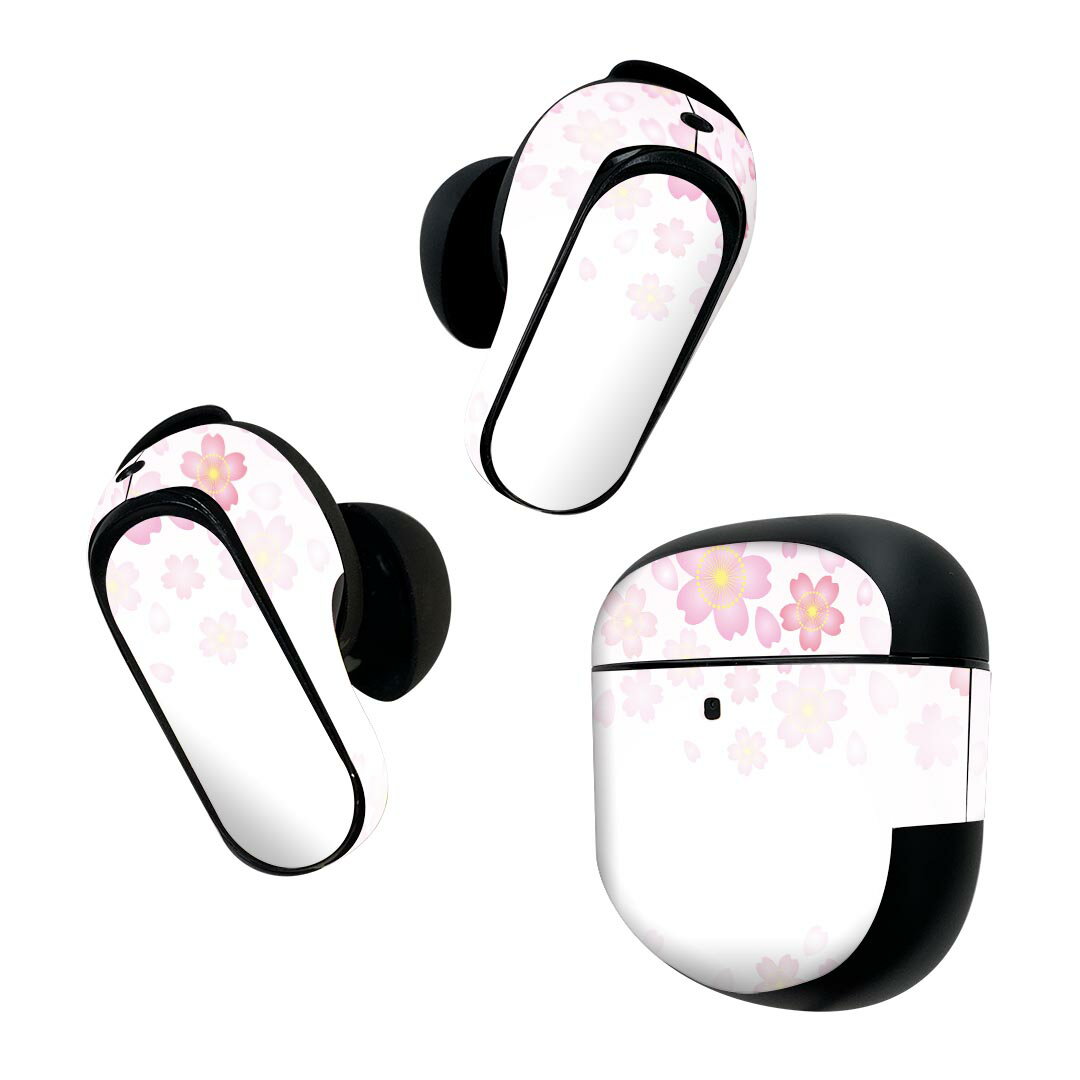 Bose QuietComfort Earbuds II 用 スキンシール ボーズ イヤバッズ2 用　ステッカー　本体3セット ケース1セット 保護 フィルム デコ 桜　ピンク　イラスト 005307
