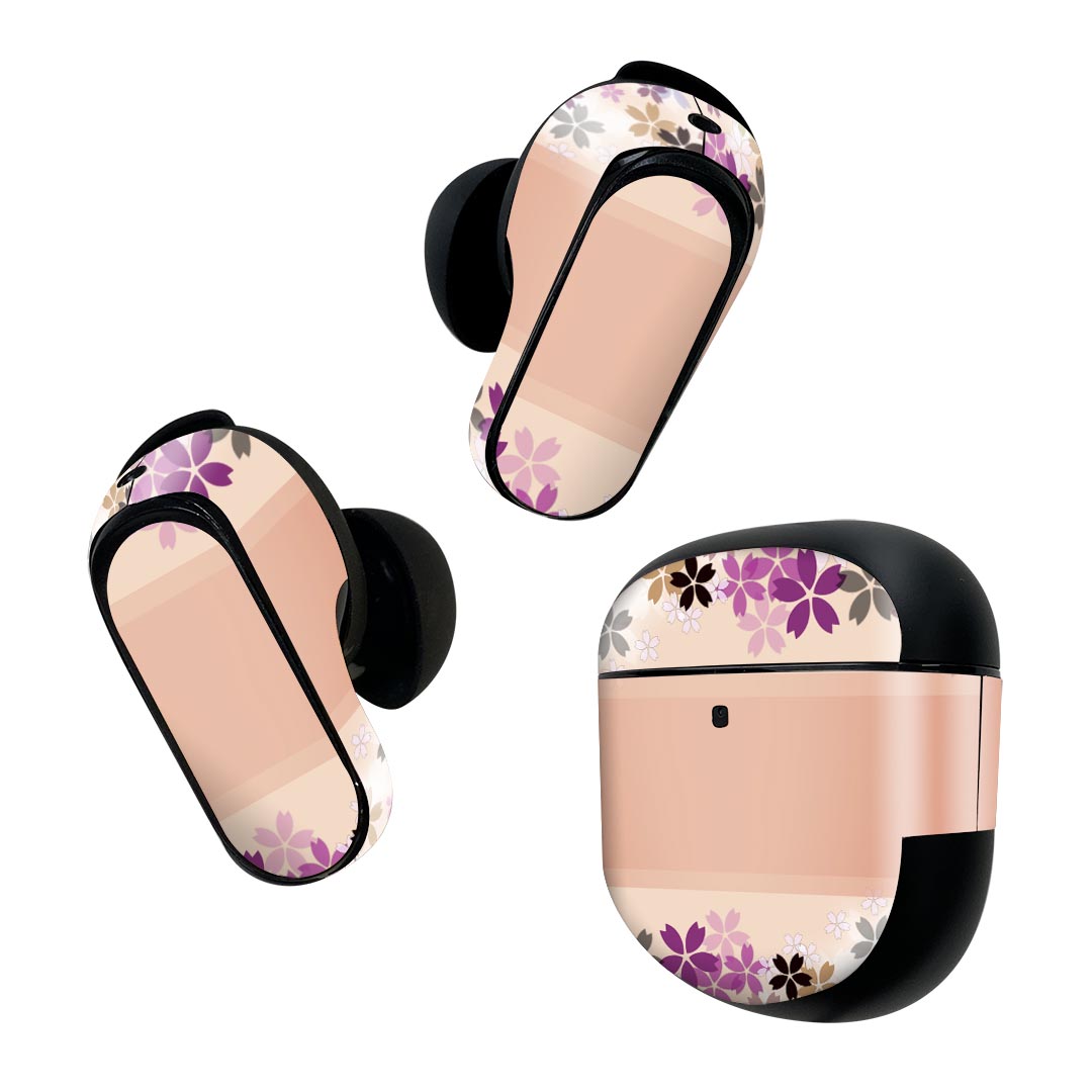Bose QuietComfort Earbuds II 用 スキンシール ボーズ イヤバッズ2 用 ステッカー 本体3セット ケース1セット 保護 フィルム デコ 桜 カラフル 花 005336