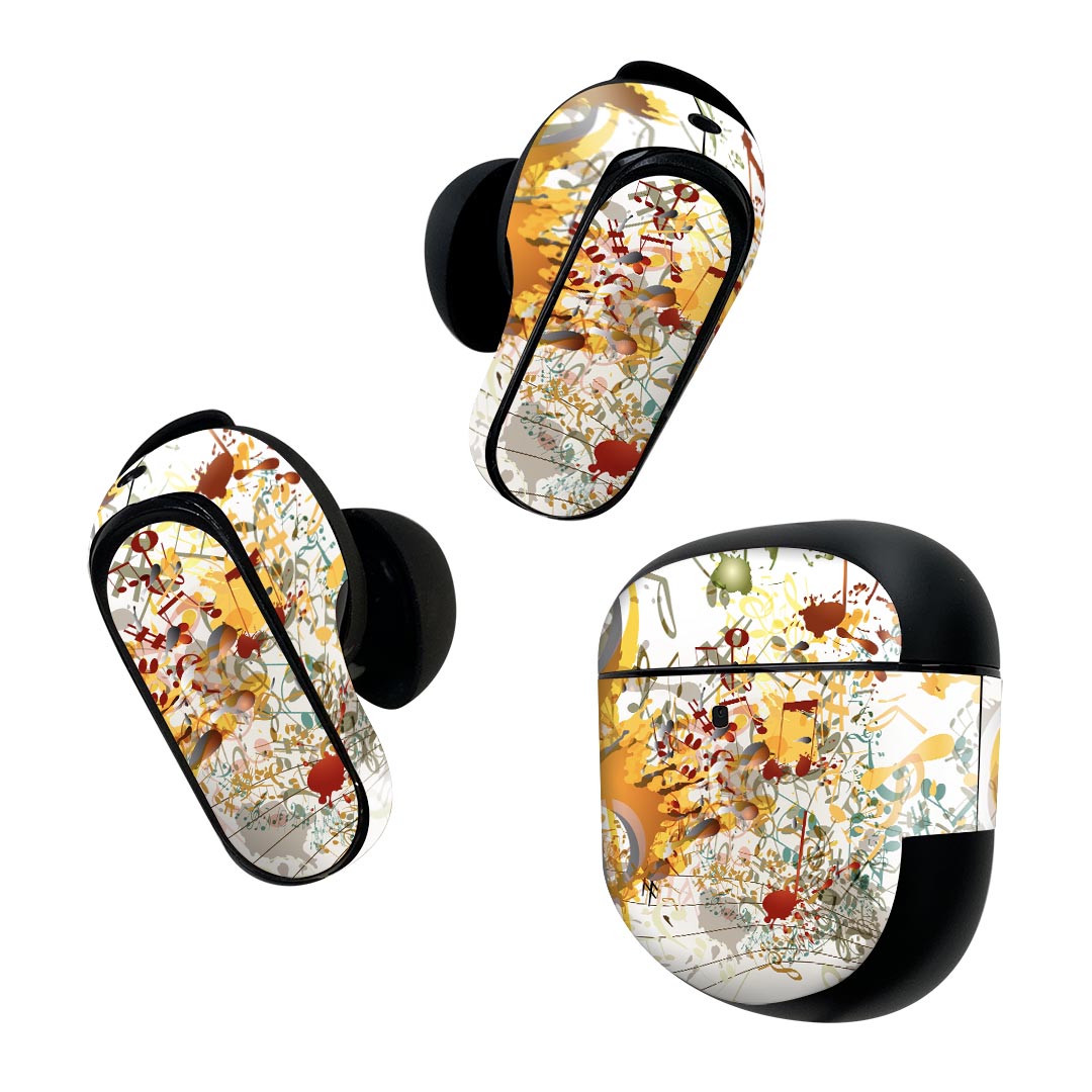 Bose QuietComfort Earbuds II 用 スキンシール ボーズ イヤバッズ2 用　ステッカー　本体3セット ケース1セット 保護 フィルム デコ 音符　音楽　イラスト 005348