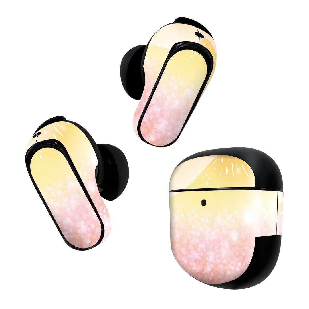 Bose QuietComfort Earbuds II 用 スキンシール ボーズ イヤバッズ2 用　ステッカー　本体3セット ケース1セット 保護 フィルム デコ 和風　和柄　富士山 005504