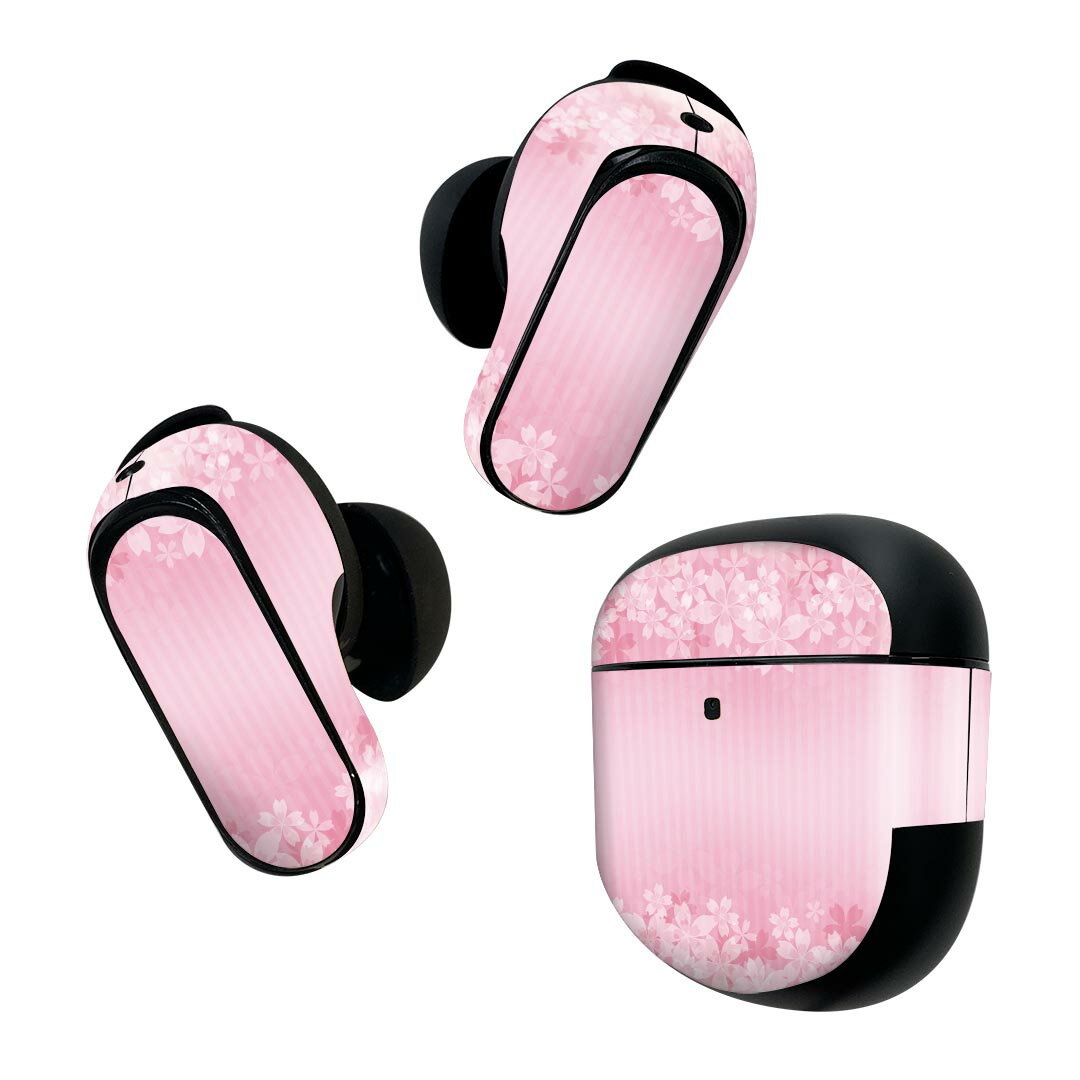 Bose QuietComfort Earbuds II 用 スキンシール ボーズ イヤバッズ2 用　ステッカー　本体3セット ケース1セット 保護 フィルム デコ 花　　ピンク 005698