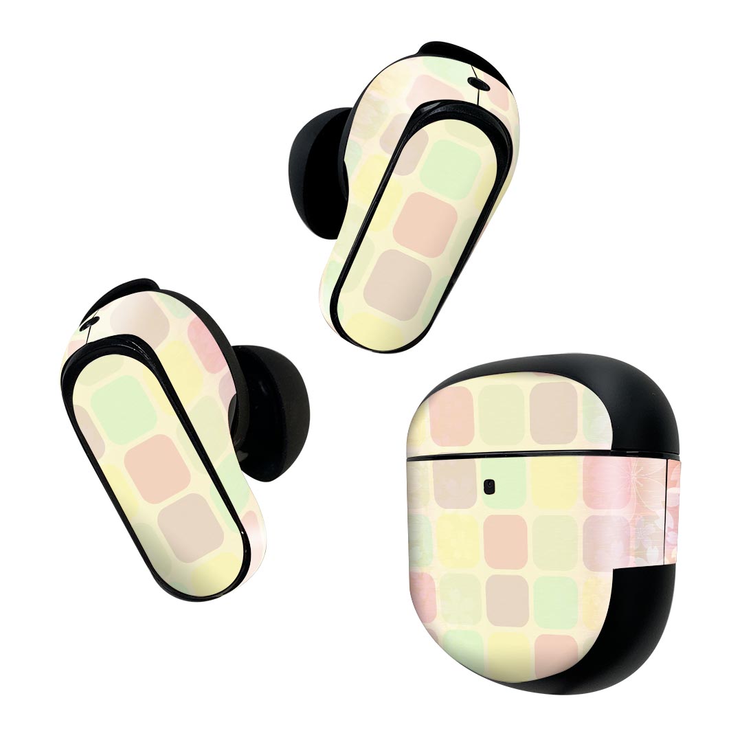 製品名 Bose QuietComfort Earbuds II 専用デザインスキンシール セット内容 Bose QuietComfort Earbuds II 専用シール　イヤホン（左右）3枚、充電ケース用シール 1枚AirPods第3世代専用です。第1?2世代、Proシリーズには対応していません。 商品特徴 再剥離性シートを素材に採用し、細かな位置調整がしやすく貼り直しが容易です。また、エアフリーでもありますので気泡が簡単に逃げるので、キレイに貼ることができます。専用の業務プリンターを使い、商品画像と遜色のない美しい印刷仕上がり。 注意事項 画像はサンプルですので、ご覧の環境によっては多少色味に違いを感じる場合がございます。 イメージと違った、モニターと色味が異なるという理由での交換や返金はご対応出来かねます。スキンシールのみの販売で、機器本体や充電ケース本体は付属しません。シワができた場合、ドライヤーなどで軽く温め、外側に向けてシワを伸ばすように貼ってください。初回貼付時の位置調整や貼り直しは可能ですが、しっかりと押し付けて接着させた後の再剥離、再利用は保証しておりません。また接着部に油分や汚れが付着しますと角の部分は剥がれやすくなりますので、貼付時はあまり触れないようにご注意ください。無地のセミグロスシートにデザインをプリントした商品で、デコなどの加工はございません。 凹凸や光沢があるように見えたり布地や金属を素材にしたように見える商品もありますが、デザインの図版によるものです。印刷時に微妙な画像のズレが生じる場合がございます。ご注文後に1点1点制作する受注生産品の為、不良品以外のご返品や交換は固くお断りします。 商品発送 完全受注生産のハンドメイド商品となりますので、既製品と比べて発送までお時間を頂いています。 基本的に決済確認後2~3営業日、最大で10営業日での発送となります。繁忙期や休業日明けの場合はさらに時間がかかる場合があります。 その際には別途メールにてご連絡致します。メール便の場合、発送日から到着までに2?4日ほどかかる場合が多く、紛失などの保障もご対応できかねます。あらかじめご了承下さい。