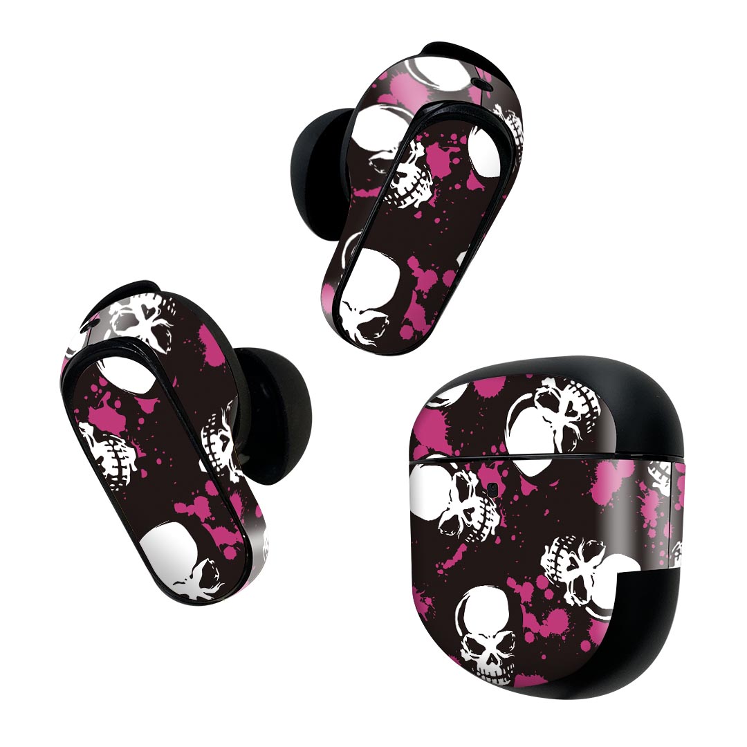 Bose QuietComfort Earbuds II 用 スキンシール ボーズ イヤバッズ2 用　ステッカー　本体3セット ケース1セット 保護 フィルム デコ 骸骨　ドクロ　模様 005765