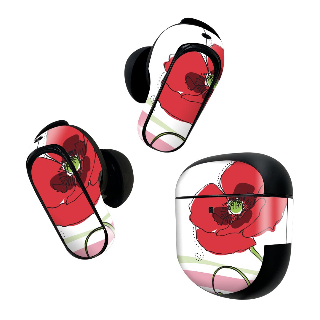 製品名 Bose QuietComfort Earbuds II 専用デザインスキンシール セット内容 Bose QuietComfort Earbuds II 専用シール　イヤホン（左右）3枚、充電ケース用シール 1枚AirPods第3世代専用です。第1?2世代、Proシリーズには対応していません。 商品特徴 再剥離性シートを素材に採用し、細かな位置調整がしやすく貼り直しが容易です。また、エアフリーでもありますので気泡が簡単に逃げるので、キレイに貼ることができます。専用の業務プリンターを使い、商品画像と遜色のない美しい印刷仕上がり。 注意事項 画像はサンプルですので、ご覧の環境によっては多少色味に違いを感じる場合がございます。 イメージと違った、モニターと色味が異なるという理由での交換や返金はご対応出来かねます。スキンシールのみの販売で、機器本体や充電ケース本体は付属しません。シワができた場合、ドライヤーなどで軽く温め、外側に向けてシワを伸ばすように貼ってください。初回貼付時の位置調整や貼り直しは可能ですが、しっかりと押し付けて接着させた後の再剥離、再利用は保証しておりません。また接着部に油分や汚れが付着しますと角の部分は剥がれやすくなりますので、貼付時はあまり触れないようにご注意ください。無地のセミグロスシートにデザインをプリントした商品で、デコなどの加工はございません。 凹凸や光沢があるように見えたり布地や金属を素材にしたように見える商品もありますが、デザインの図版によるものです。印刷時に微妙な画像のズレが生じる場合がございます。ご注文後に1点1点制作する受注生産品の為、不良品以外のご返品や交換は固くお断りします。 商品発送 完全受注生産のハンドメイド商品となりますので、既製品と比べて発送までお時間を頂いています。 基本的に決済確認後2~3営業日、最大で10営業日での発送となります。繁忙期や休業日明けの場合はさらに時間がかかる場合があります。 その際には別途メールにてご連絡致します。メール便の場合、発送日から到着までに2?4日ほどかかる場合が多く、紛失などの保障もご対応できかねます。あらかじめご了承下さい。