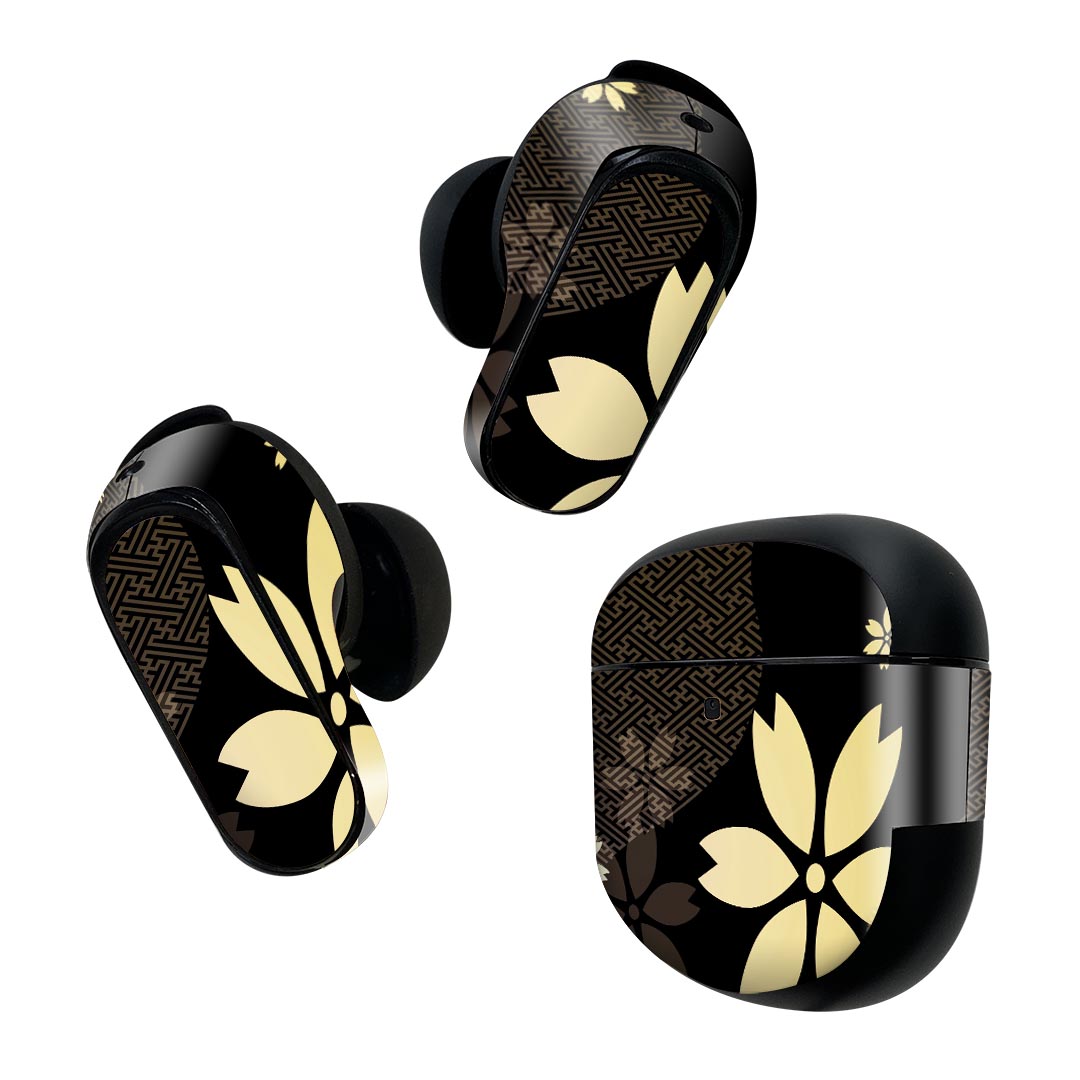 Bose QuietComfort Earbuds II 用 スキンシール ボーズ イヤバッズ2 用　ステッカー　本体3セット ケース1セット 保護 フィルム デコ 和風　和柄　花　 005848