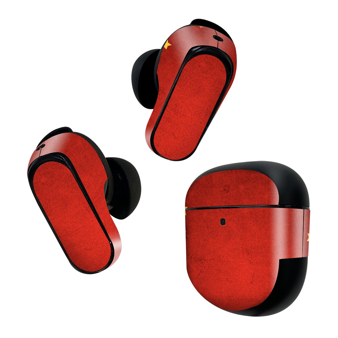 Bose QuietComfort Earbuds II 用 スキンシール ボーズ イヤバッズ2 用　ステッカー　本体3セット ケース1セット 保護 フィルム デコ 星　赤　レッド 005956