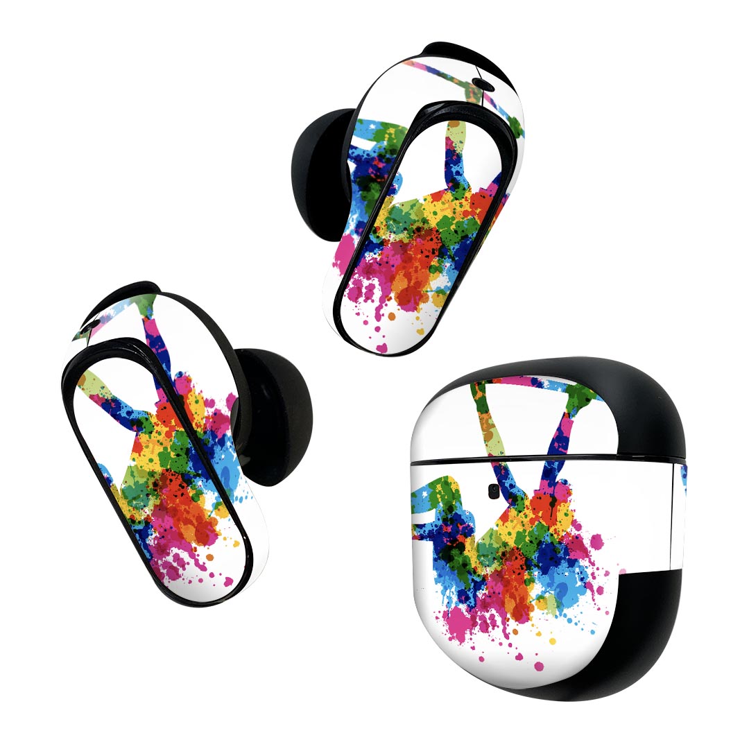 Bose QuietComfort Earbuds II 用 スキンシール ボーズ イヤバッズ2 用　ステッカー　本体3セット ケース1セット 保護 フィルム デコ カラフル　絵の具　人物 005968