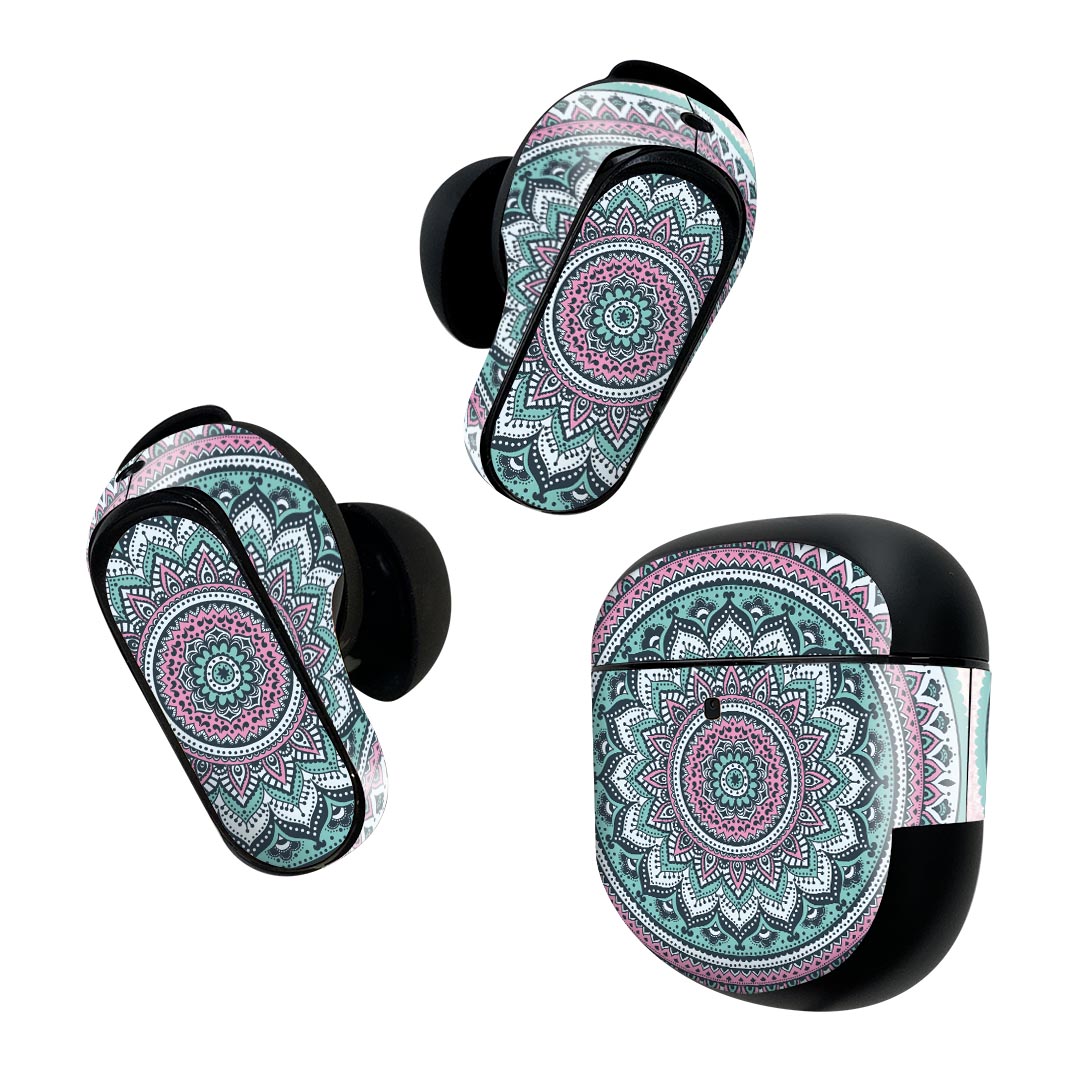 Bose QuietComfort Earbuds II 用 スキンシール ボーズ イヤバッズ2 用　ステッカー　本体3セット ケース1セット 保護 フィルム デコ レース　模様 006063