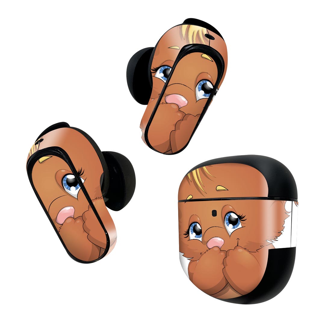 Bose QuietComfort Earbuds II 用 スキンシール ボーズ イヤバッズ2 用　ステッカー　本体3セット ケース1セット 保護 フィルム デコ 熊　くま　キャラクター 006158