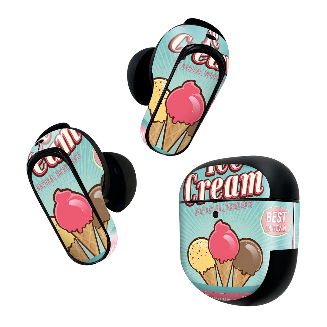 Bose QuietComfort Earbuds II 用 スキンシール ボーズ イヤバッズ2 用　ステッカー　本体3セット ケース1セット 保護 フィルム デコ アイス　イラスト 006222