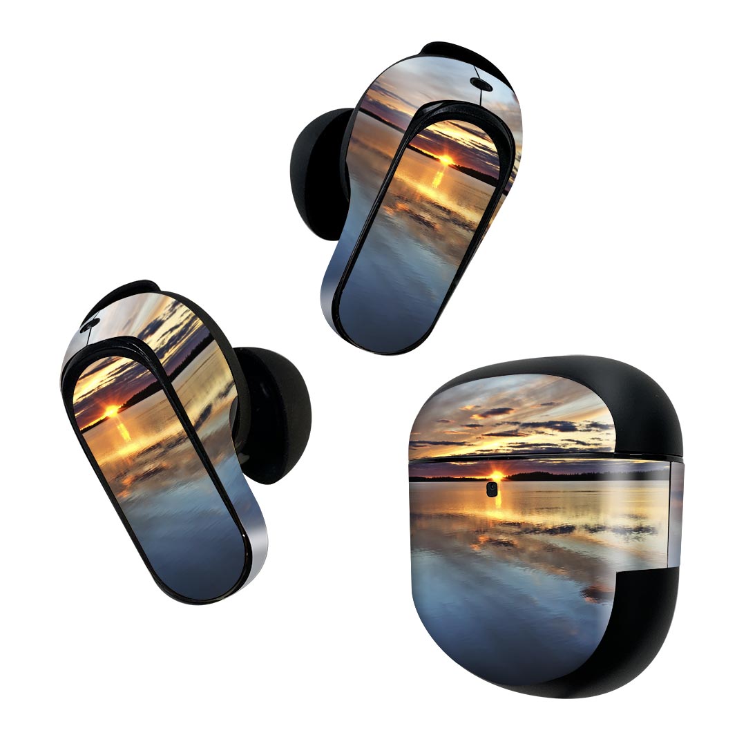 Bose QuietComfort Earbuds II 用 スキンシール ボーズ イヤバッズ2 用　ステッカー　本体3セット ケース1セット 保護 フィルム デコ 写真　海　空　夕日 006348