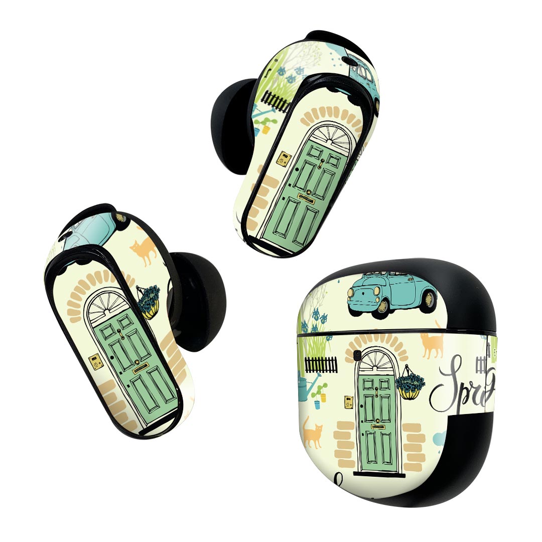 Bose QuietComfort Earbuds II 用 スキンシール ボーズ イヤバッズ2 用 ステッカー 本体3セット ケース1セット 保護 フィルム デコ イラスト 車 ドア 006356
