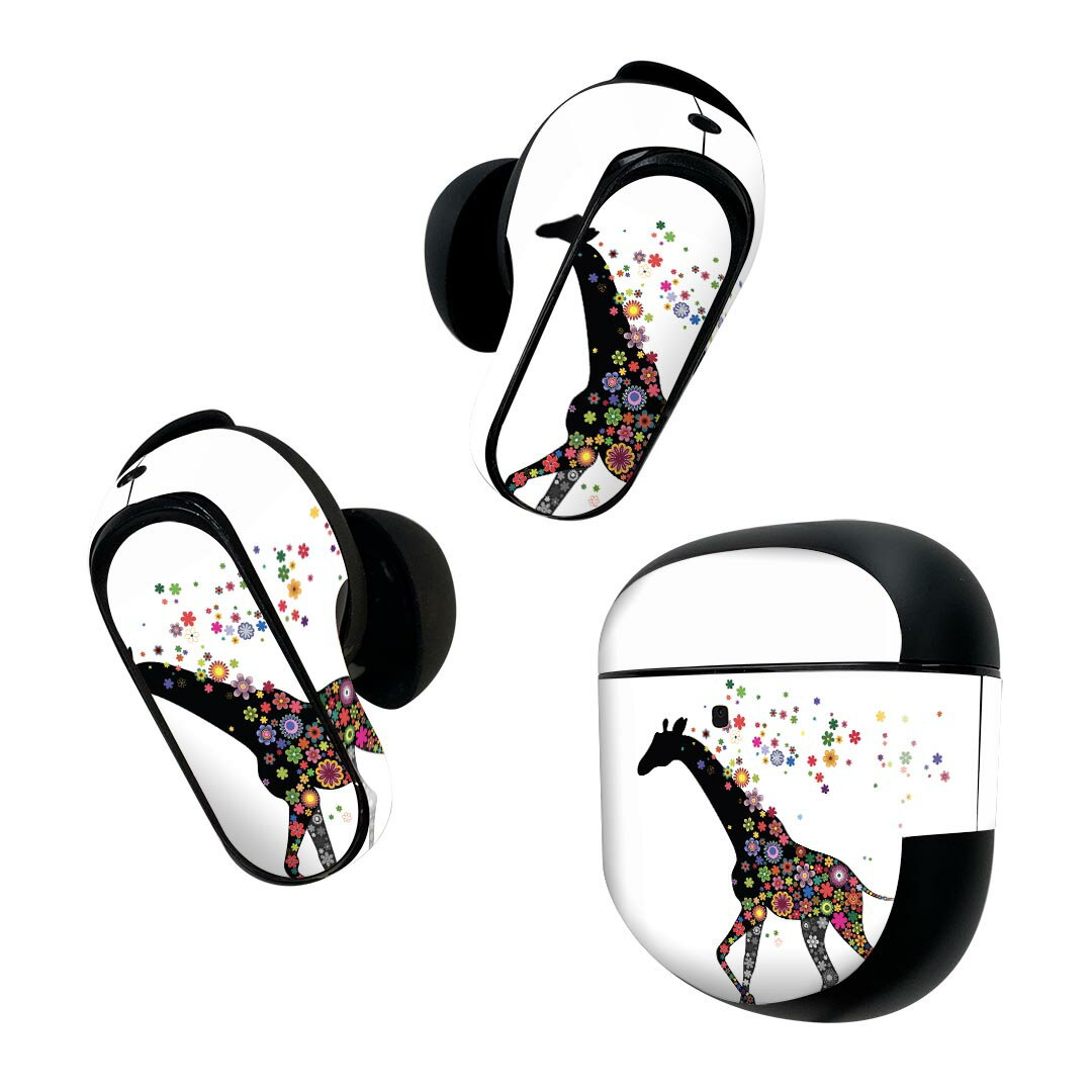 Bose QuietComfort Earbuds II 用 スキンシール ボーズ イヤバッズ2 用　ステッカー　本体3セット ケース1セット 保護 フィルム デコ 花　　動物 006402