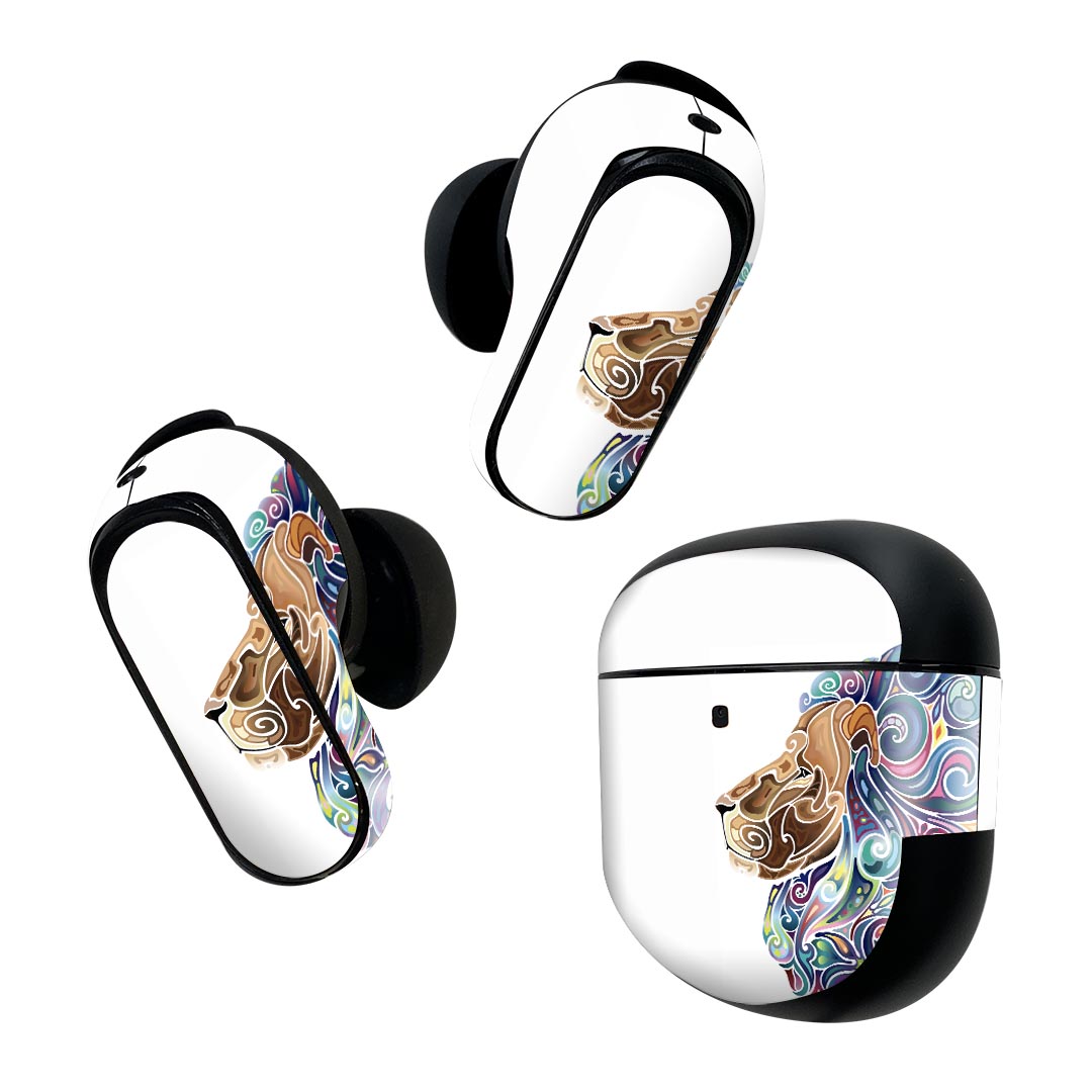 Bose QuietComfort Earbuds II 用 スキンシール ボーズ イヤバッズ2 用　ステッカー　本体3セット ケース1セット 保護 フィルム デコ 動物　ライオン　カラフル 006409