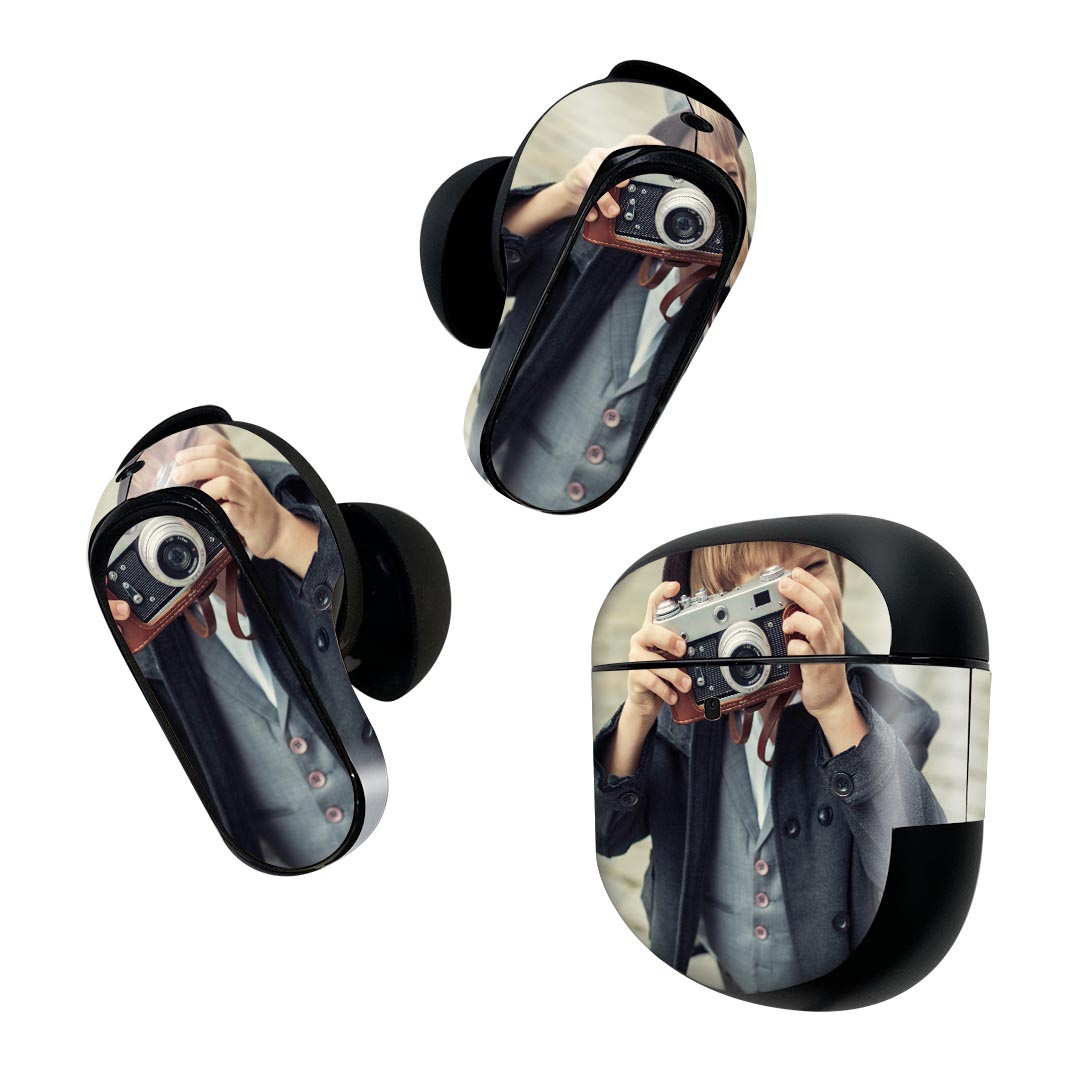 Bose QuietComfort Earbuds II 用 スキンシール ボーズ イヤバッズ2 用　ステッカー　本体3セット ケース1セット 保護 フィルム デコ 写真　人物　カメラ 006456