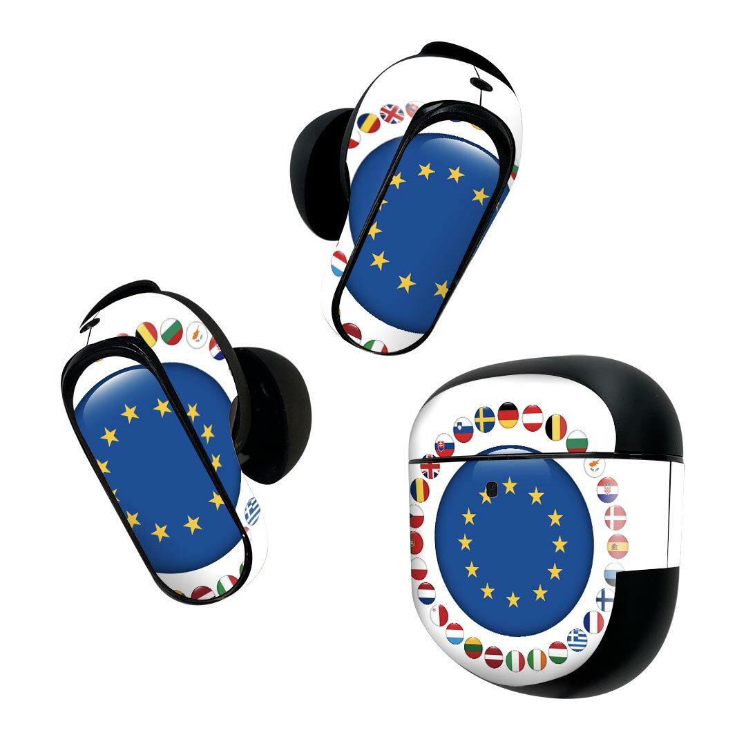 Bose QuietComfort Earbuds II 用 スキンシール ボーズ イヤバッズ2 用　ステッカー　本体3セット ケース1セット 保護 フィルム デコ 国旗　アイコン 006475