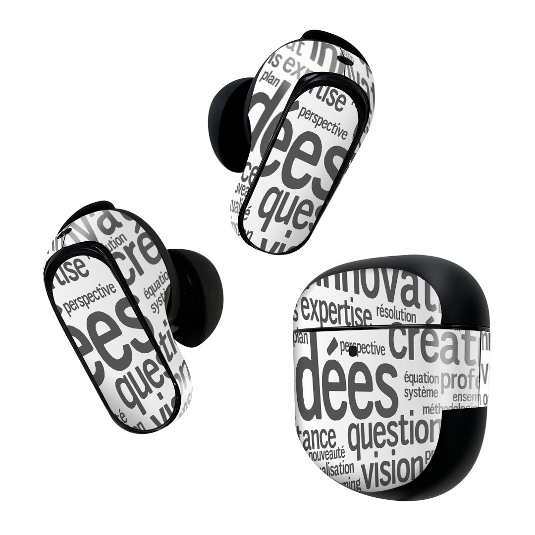 Bose QuietComfort Earbuds II 用 スキンシール ボーズ イヤバッズ2 用　ステッカー　本体3セット ケース1セット 保護 フィルム デコ 文字　英語 006553