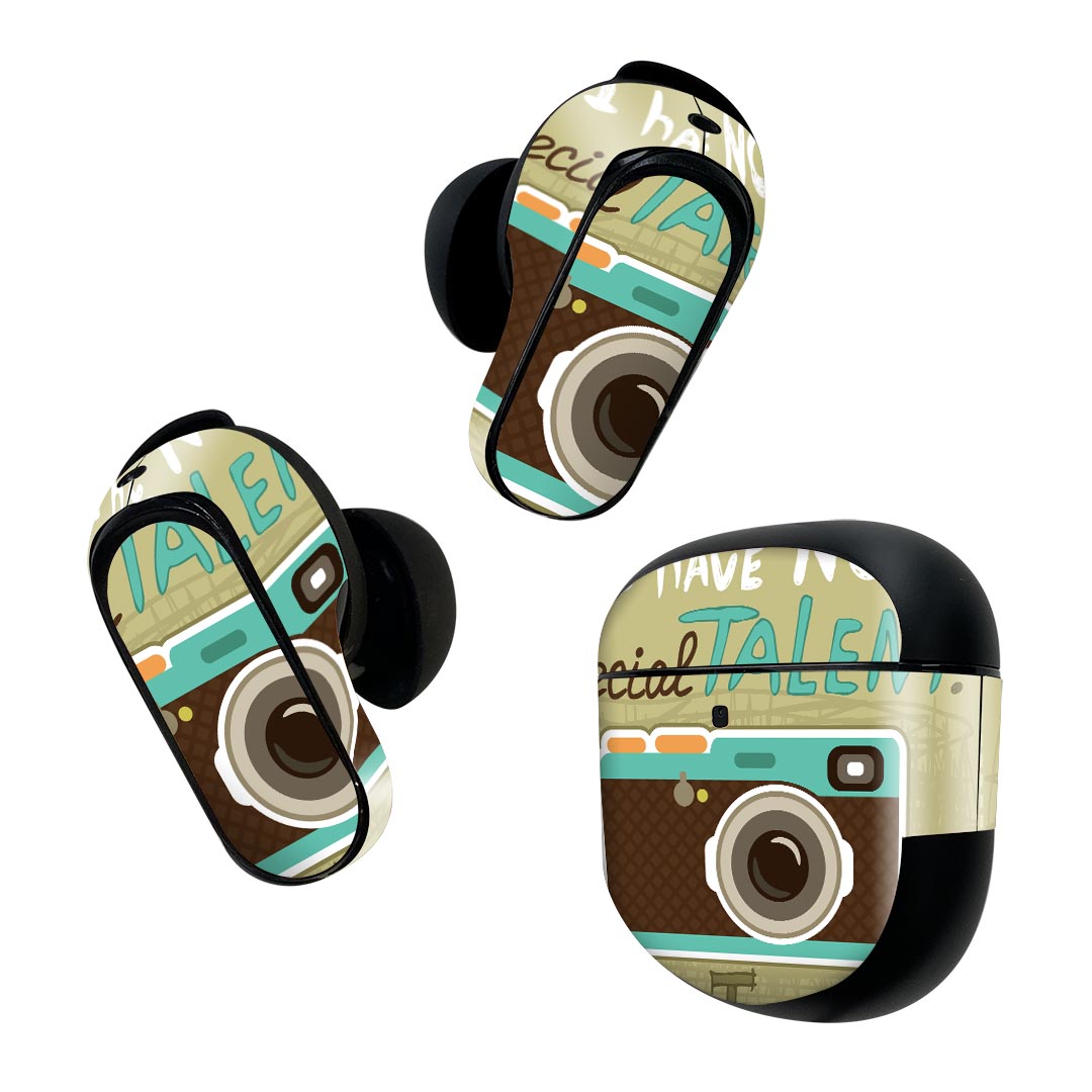 Bose QuietComfort Earbuds II 用 スキンシール ボーズ イヤバッズ2 用　ステッカー　本体3セット ケース1セット 保護 フィルム デコ カメラ　文字　英語 006563