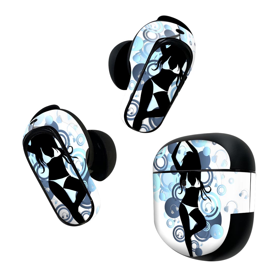 Bose QuietComfort Earbuds II 用 スキンシール ボーズ イヤバッズ2 用　ステッカー　本体3セット ケース1セット 保護 フィルム デコ 人物　ヘッドフォン 006574