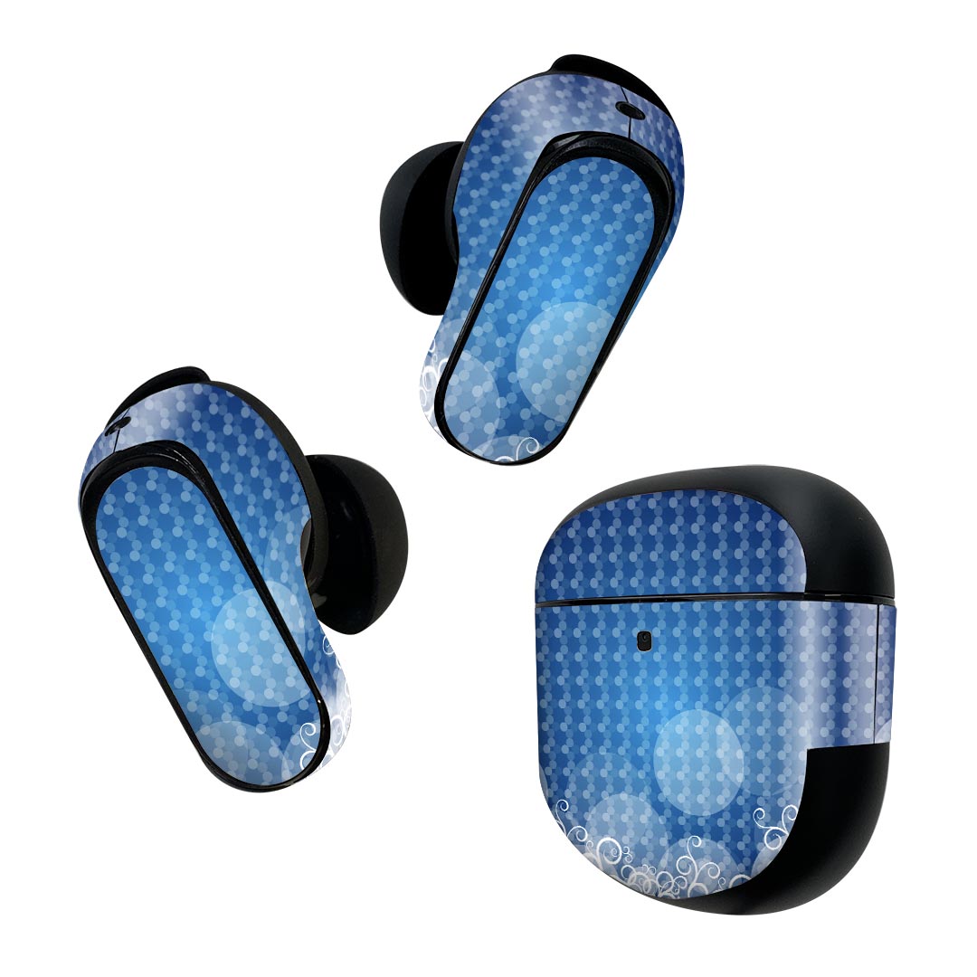 Bose QuietComfort Earbuds II 用 スキンシール ボーズ イヤバッズ2 用　ステッカー　本体3セット ケース1セット 保護 フィルム デコ 木目 青　ブルー 006656
